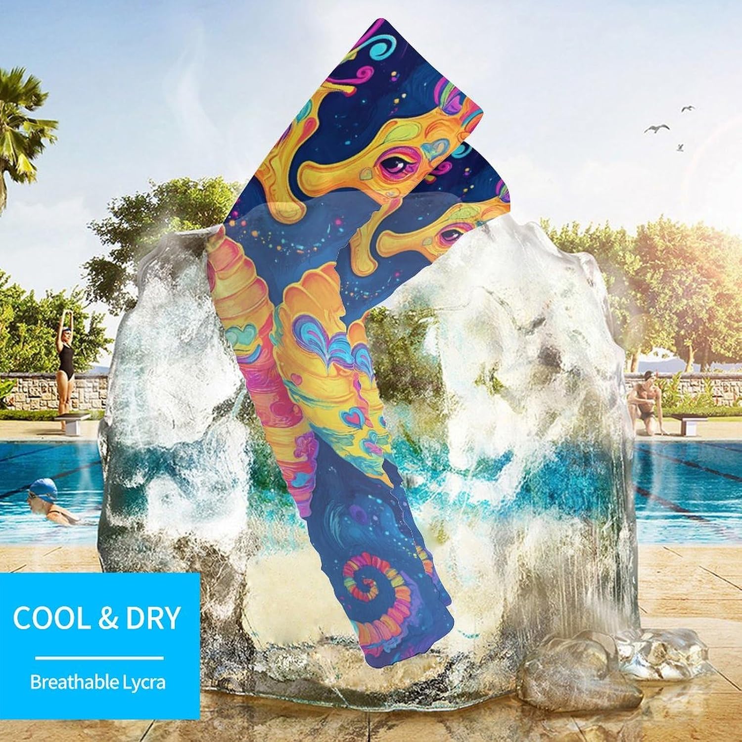 Seahorses in Love Arm Sleeves Cooling Sun Protection Sports Compression for Golf Basketball