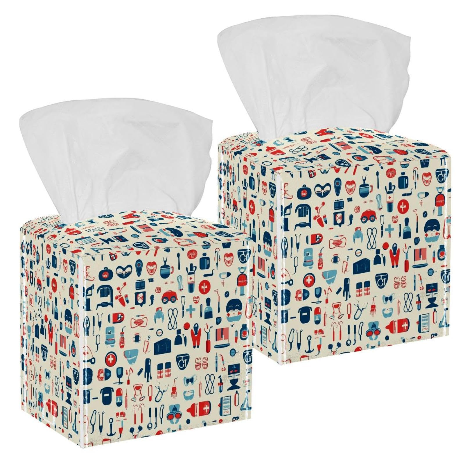 Boîte à mouchoirs de salle de bain en cuir : lot de 2 rangements de comptoir