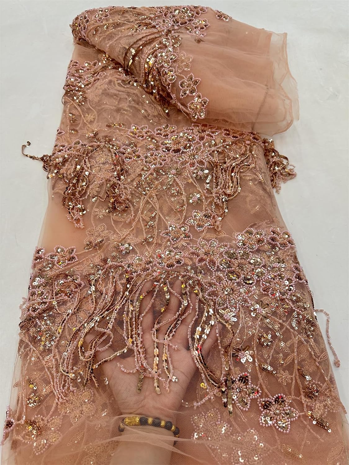 Shimmering Sequins and Beads 3D Embroidered Lace Fabric for DIY Dressmaking and Weddings (5 Yards,Black)