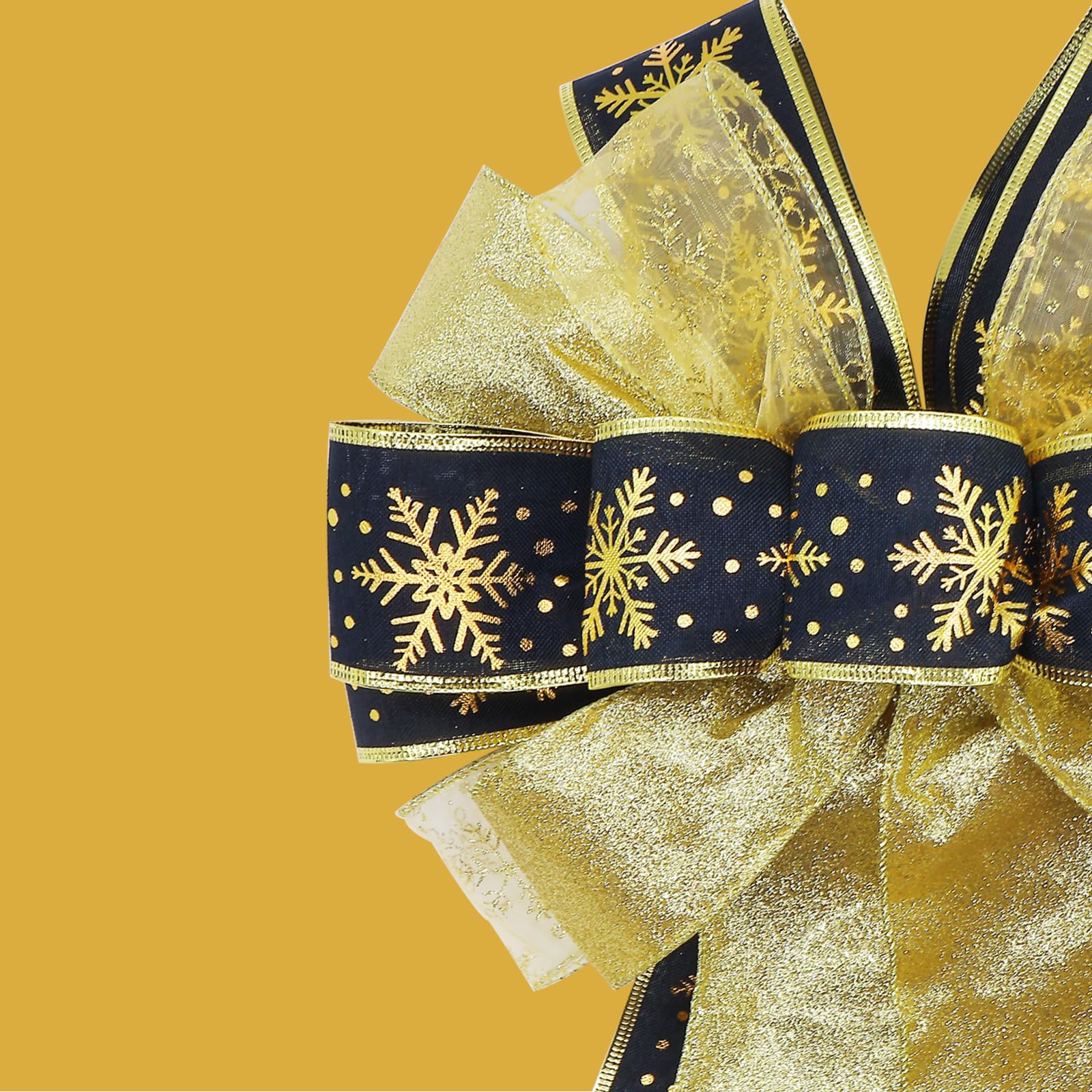 Lazo grande para decoración de árbol de Navidad de 52 x 13 pulgadas, lazos de corona de cinta con alambre preatados, adornos de Navidad con borde largo con alambre para vacaciones, Acción de Gracias,