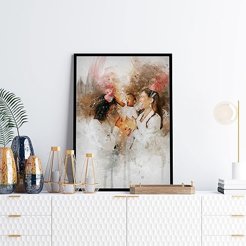 Miniatura 7 de Pintura de retrato familiar personalizado sobre lienzo Regalo de cumpleaños Regalo memorable Retrato familiar Impresión en lienzo