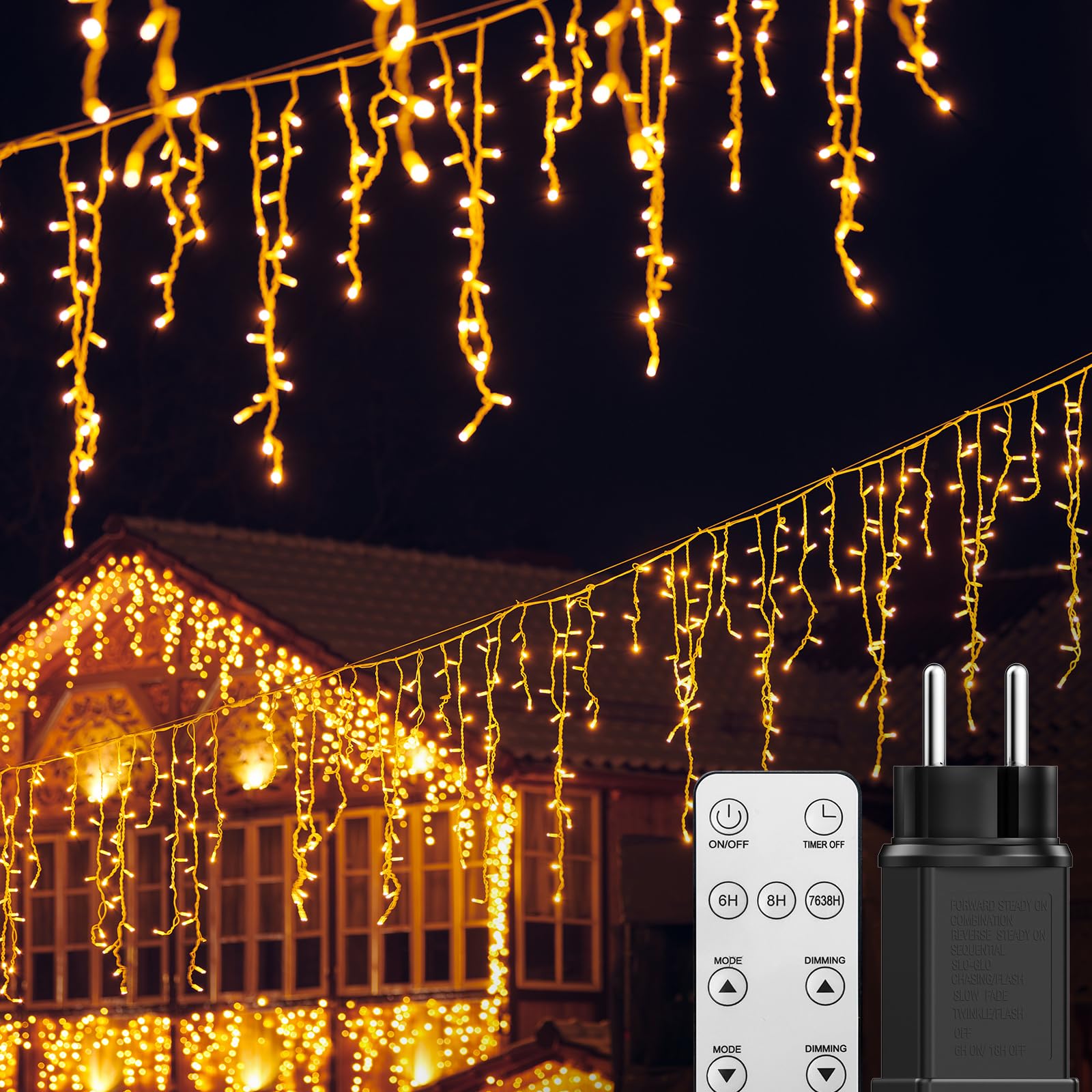 Cortina Luces Navidad Exterior 10M, 400LED Cadena de Luces, Guirnalda Luces de Cascada Prolongable, Función de Memoria, Temporizador, Decoración para Navidad, Fiesta, Boda