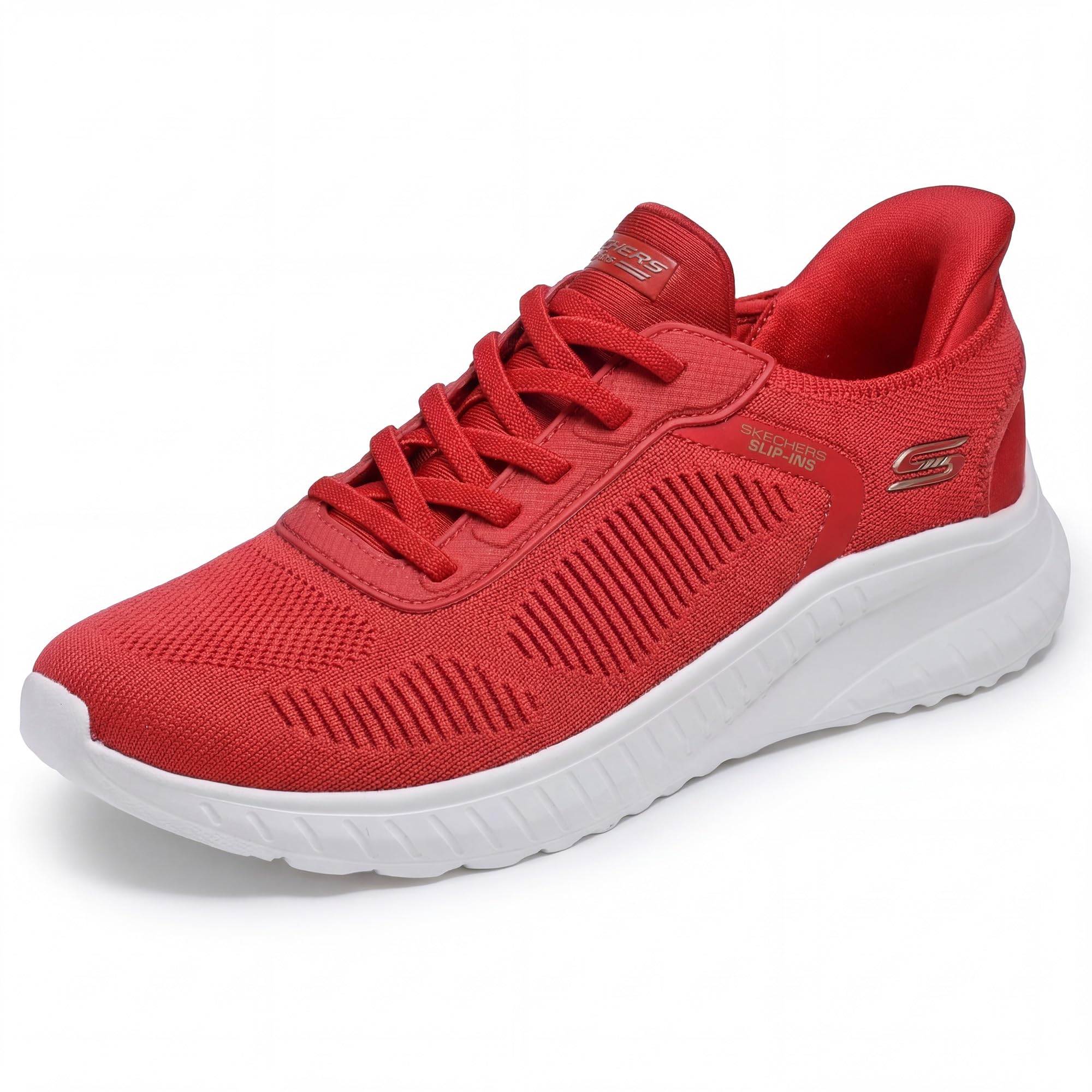 Skechers Women's Hands Free Slip-ins Bobs Squad Chaos-Current Muse Sneaker, Red, 3.5 UK