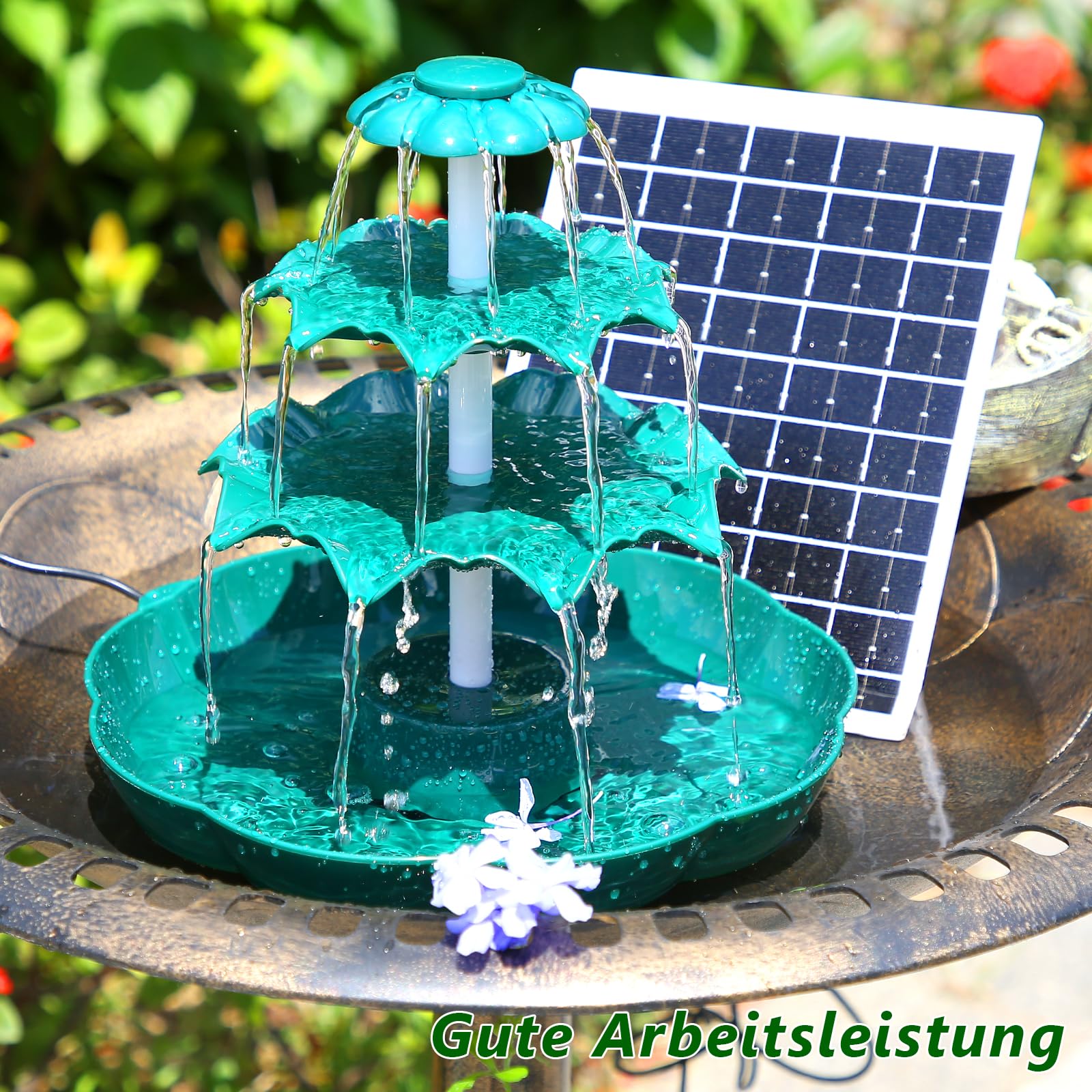 AISITIN DIY Brunnen,Vogeltränke Sets mit 6,5W Solar Springbrunnen mit Akku, 3 Stufige Vogelfütterer für Draußen,Vogelbad und DIY Solarbrunnen Abnehmbar und Geeignet für Garten,DIY Wasserspiel