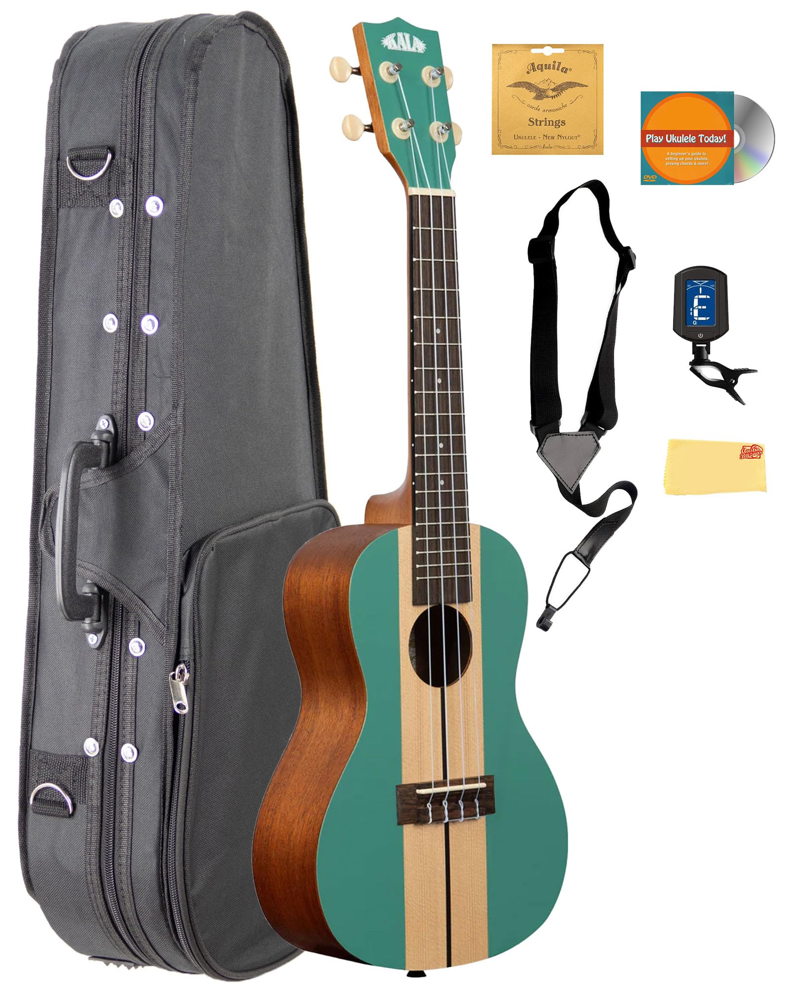 Kala KA-SURF-WIPEOUT Surfbrett-Ukulelen-Set mit Tasche, Stimmgerät, Aquila-Saiten, Gurt, Austin Bazaar Anleitungs-DVD und Poliertuch