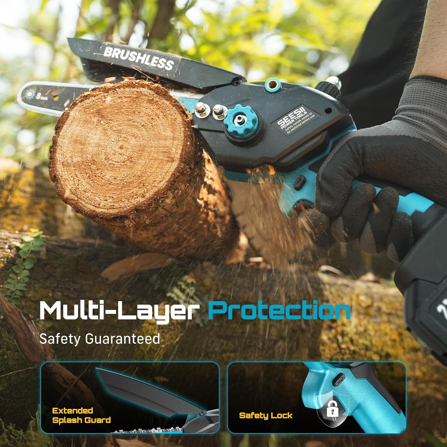 Mini Chainsaw Cordless, 8 inch & 6 inch Electric Battery Powered Chain Saw with 2 Pack 4000mAh Batteries, Handheld Saw for Trees Branches Trimming Wood Cutting, Gardening Tools for Dad Husband Men