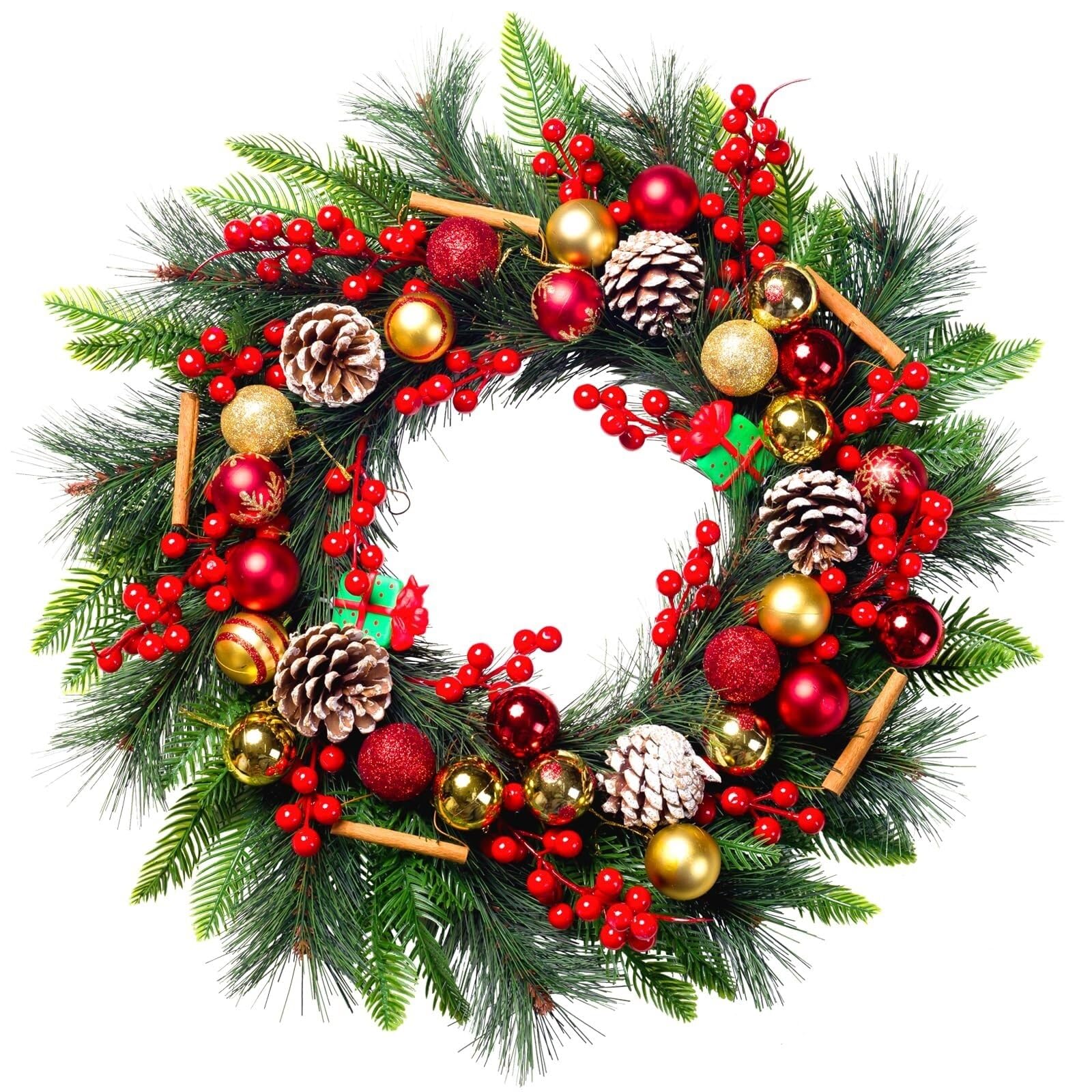 Ghirlanda Natalizia Per Porta Ghirlanda Di Natale Fuori Dalla Porta D'ingresso Ghirlanda Invernale Artificiale Con Palline Di Natale Corona Natalizia Per Porta(40cm)