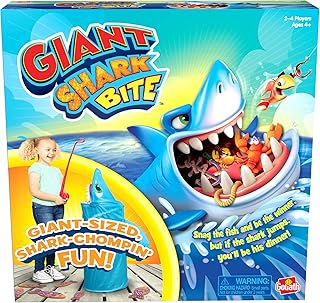 Pressman Goliath Giant Shark Bite Game - Snag Fish from Shark Before He Jumps Up - Jumps Nearly 3 Feet - Ages 4 and Up, 2-4 Players, Blue Light
