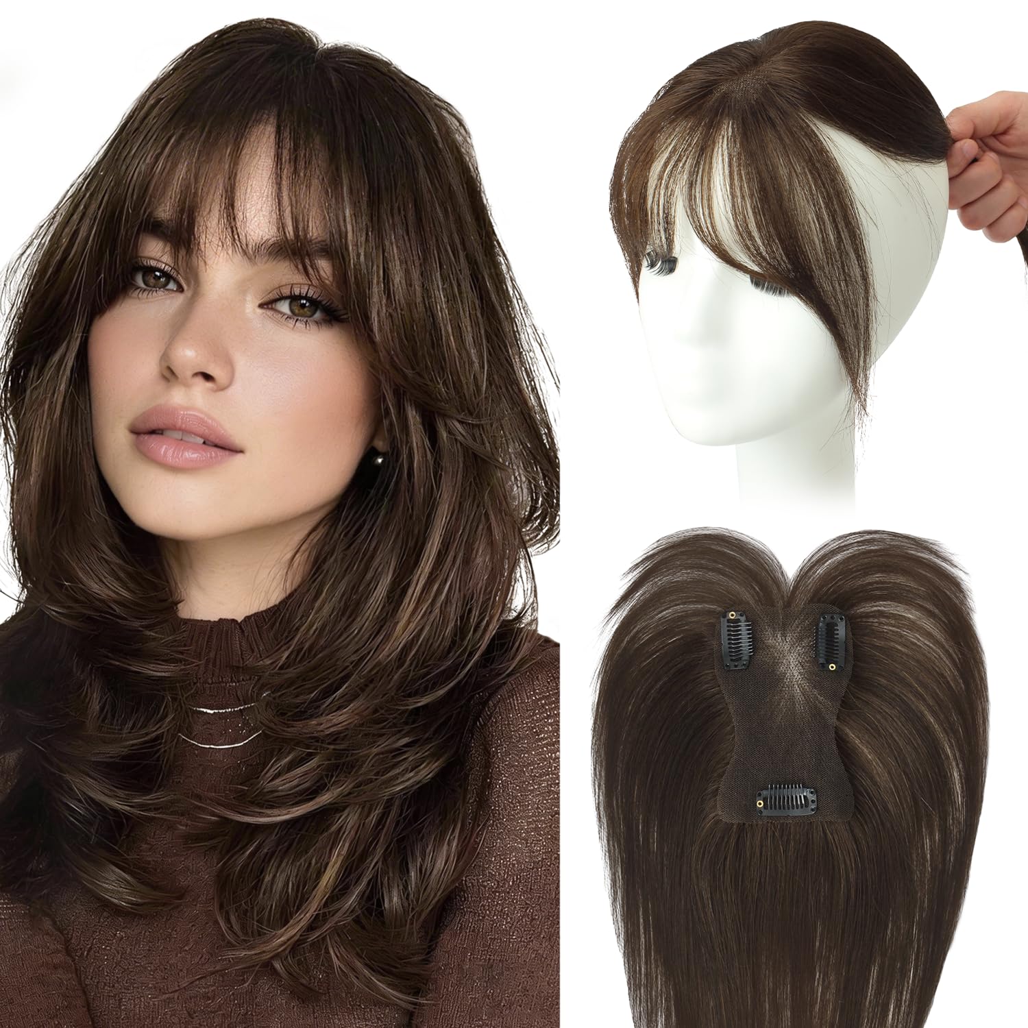 WORLDSTAR Postiche Cheveux Naturel,Frange Française à Clips,15g,10Pouces
