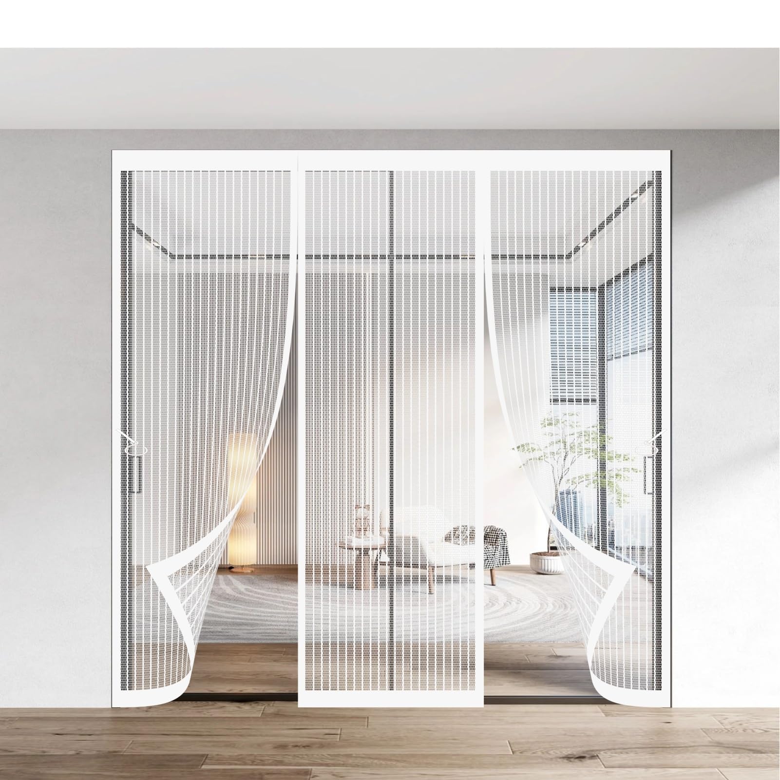 Fly Nets for Doors 163 x 259 cm Keeping Out Flies & Bug, Keep Fresh Air in Fly Screen Door Easy to Install Without Drilling for Basement Door, Balcony, White
