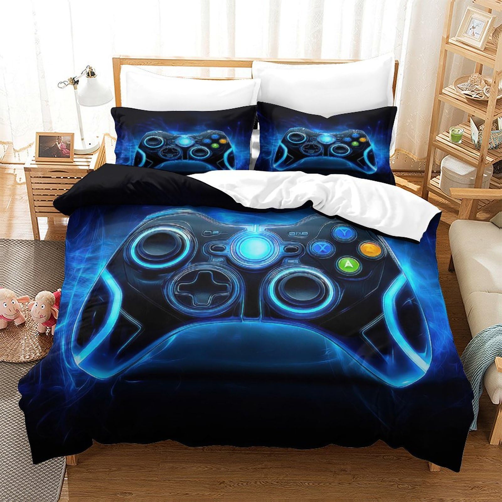 Funda Nórdica Microfibra 3D Impresión Mando Gaming, Decoración Dormitorio Juego de Cama Gamer, Suave Transpirable para Adultos y Adolescentes Super King（260x220cm）