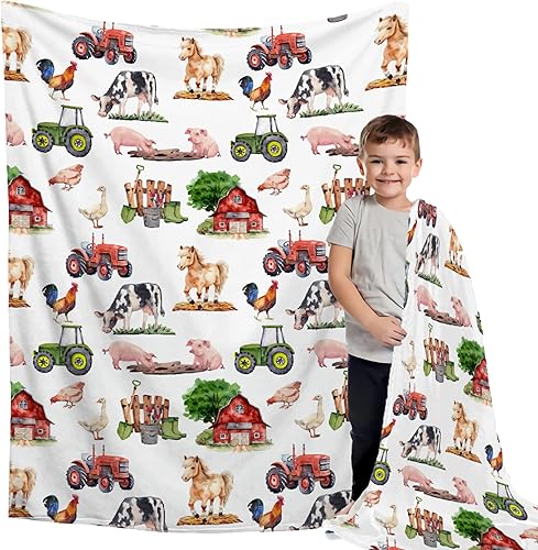 Manta de bebé de animales de granja, manta neutra de granero de granja para niños y niñas, manta de forro polar para bebé, vaca, pollo, cerdo, disponible en Yaxa Peru