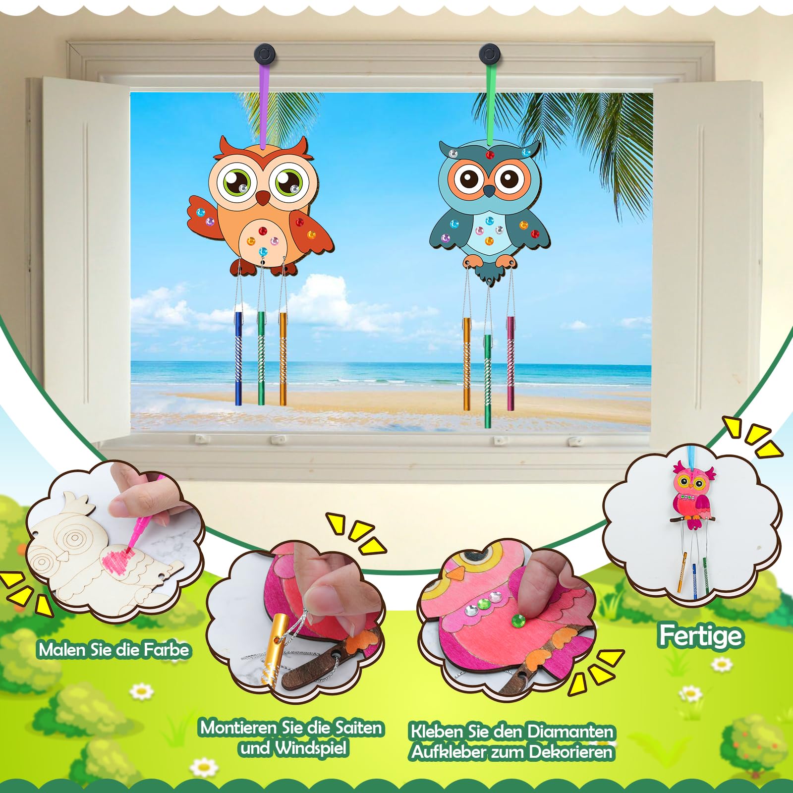 Haocjanc Set Di 12 Scacciapensieri Arcobaleno Per Bambini, In Legno, Per Il  Fai Da Te, Per, image size:1600x1600