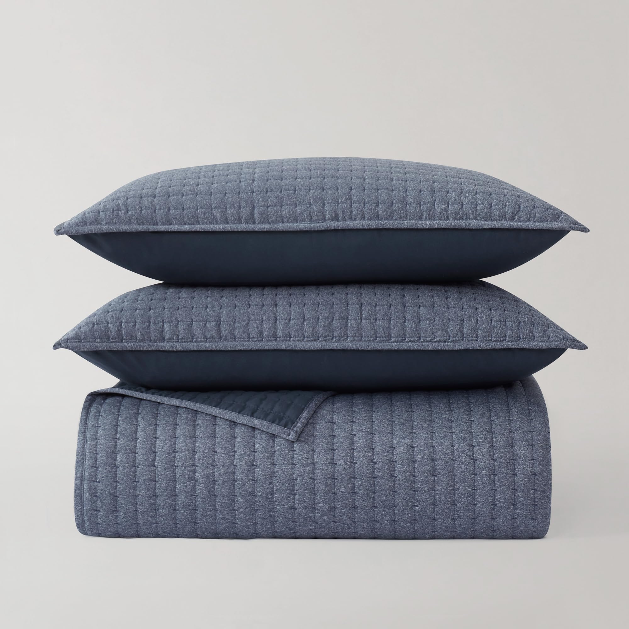 SHALALA Quilt Sets Queen Size,Blue Reversible Queen Quilt Bedding Sets,Lightweight Striped Bedspread,Soft Jersey Coverlet Bed Cover for All Season (Full/Queen,Heather Blue)