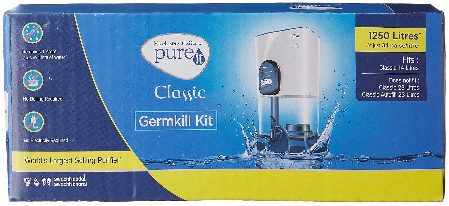 HUL Pureit Germkill Kit For Classic 14 L Activated Carbon Water Purifier - 1250 L Capacity, White (B00H3GWW32) Amazon Price History, Amazon Price Tracker