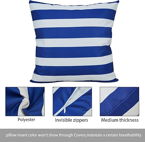 Miniatura 4 de cygnus Juego de 4 fundas de almohada de 18 x 18 pulgadas a rayas azules y blancas para exteriores, de poliéster impermeable para muebles de patio,