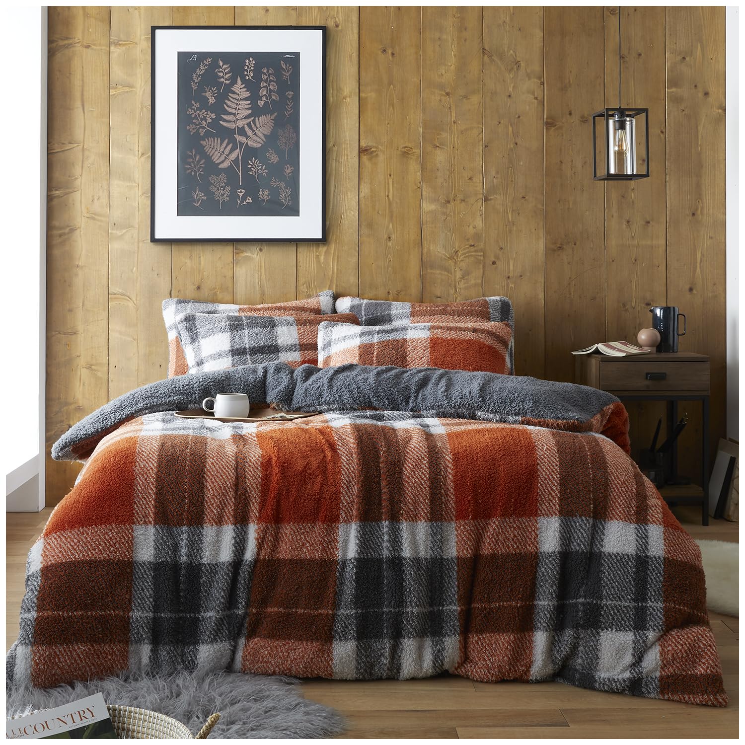 GC GAVENO CAVAILIA Teddy Bedding Set Double Bed Rust | Super Warm Sherpa Fleece Duvet Cover Set With Pillowcases | Thermal Duvet Cover Set