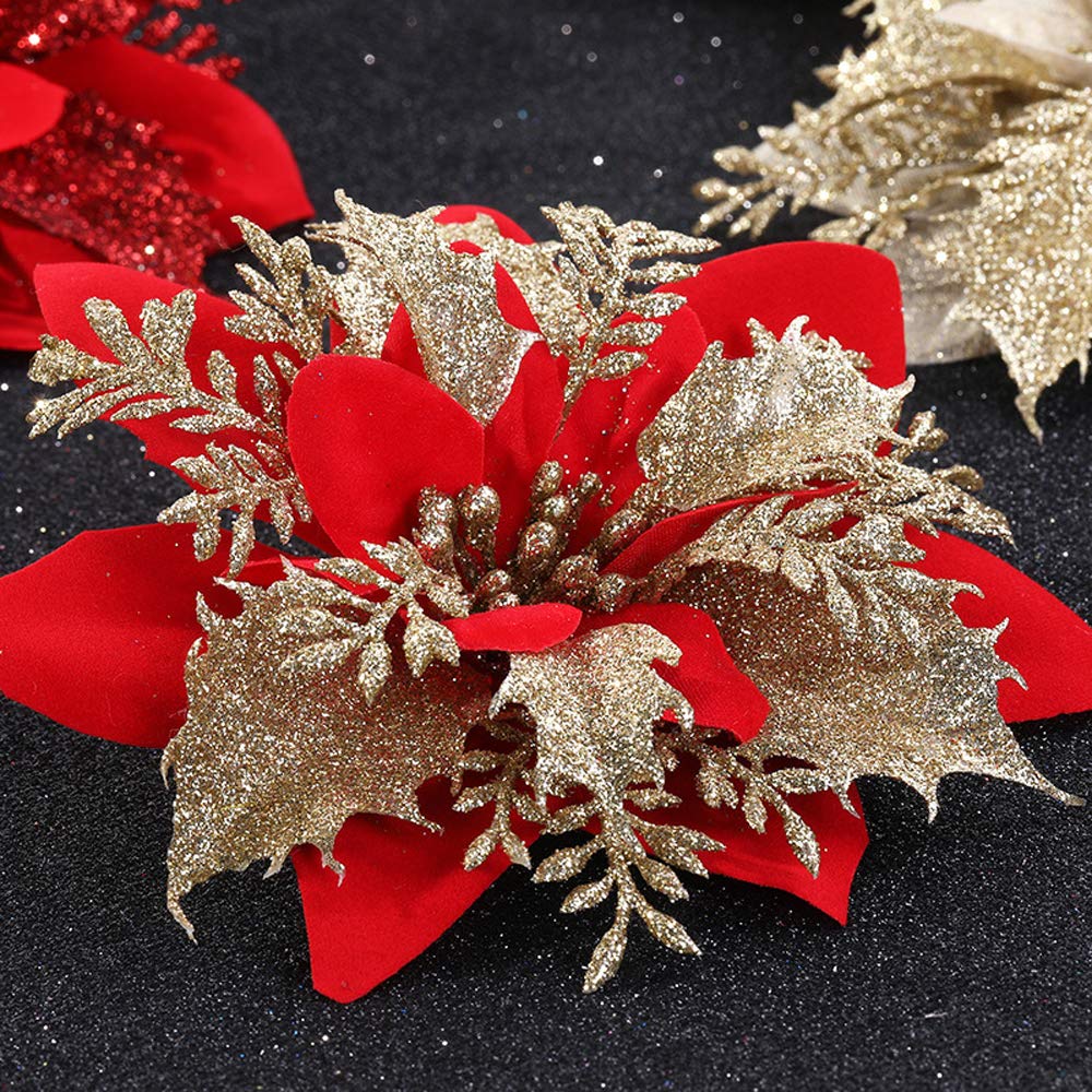 Amazon | クリスマス 造花 【10個入れ】 人工花 フラワー キラキラ