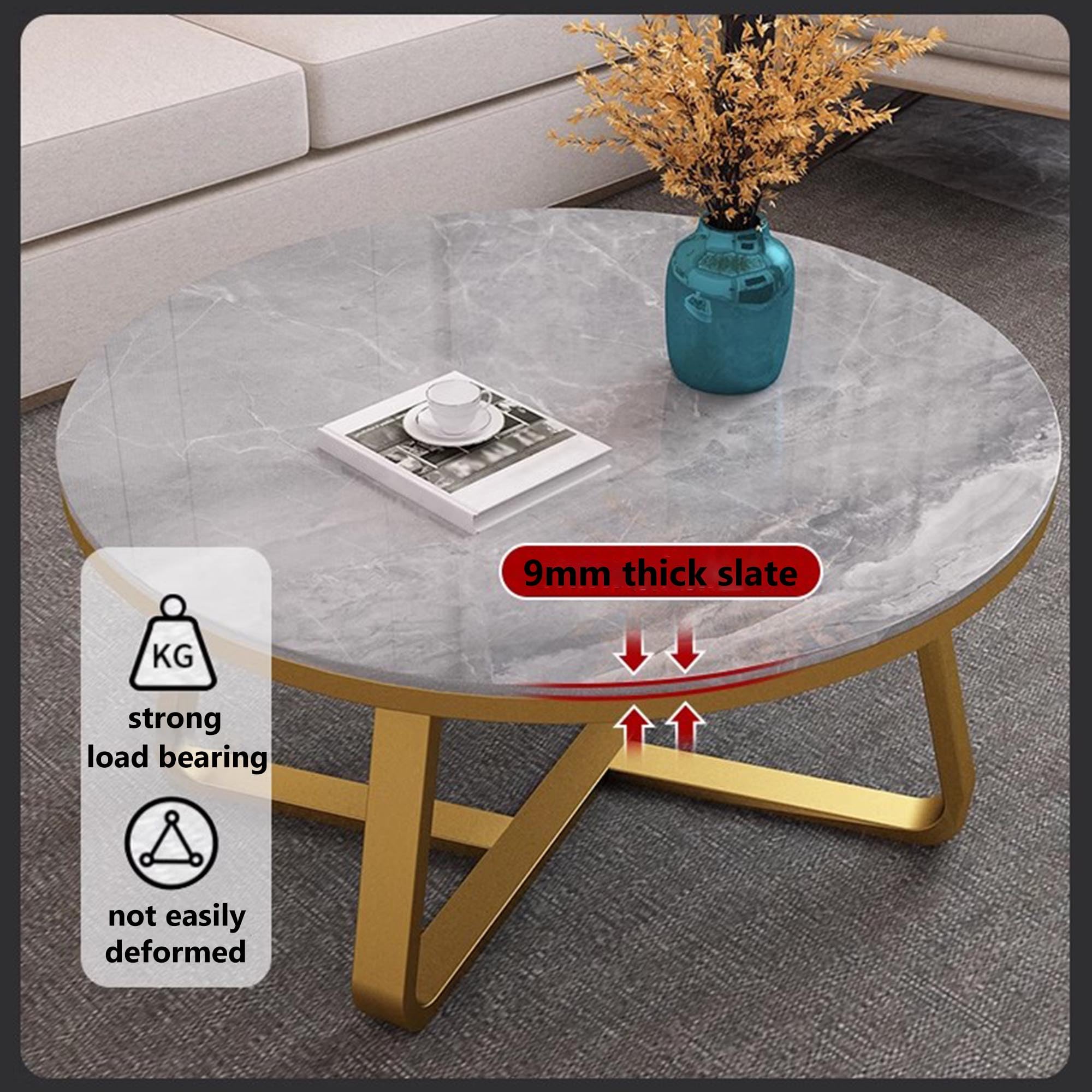IPSU Couchtisch Runder Beistelltisch mit Stabilem Metallrahmen Moderne Marmortisch für Wohnzimmer