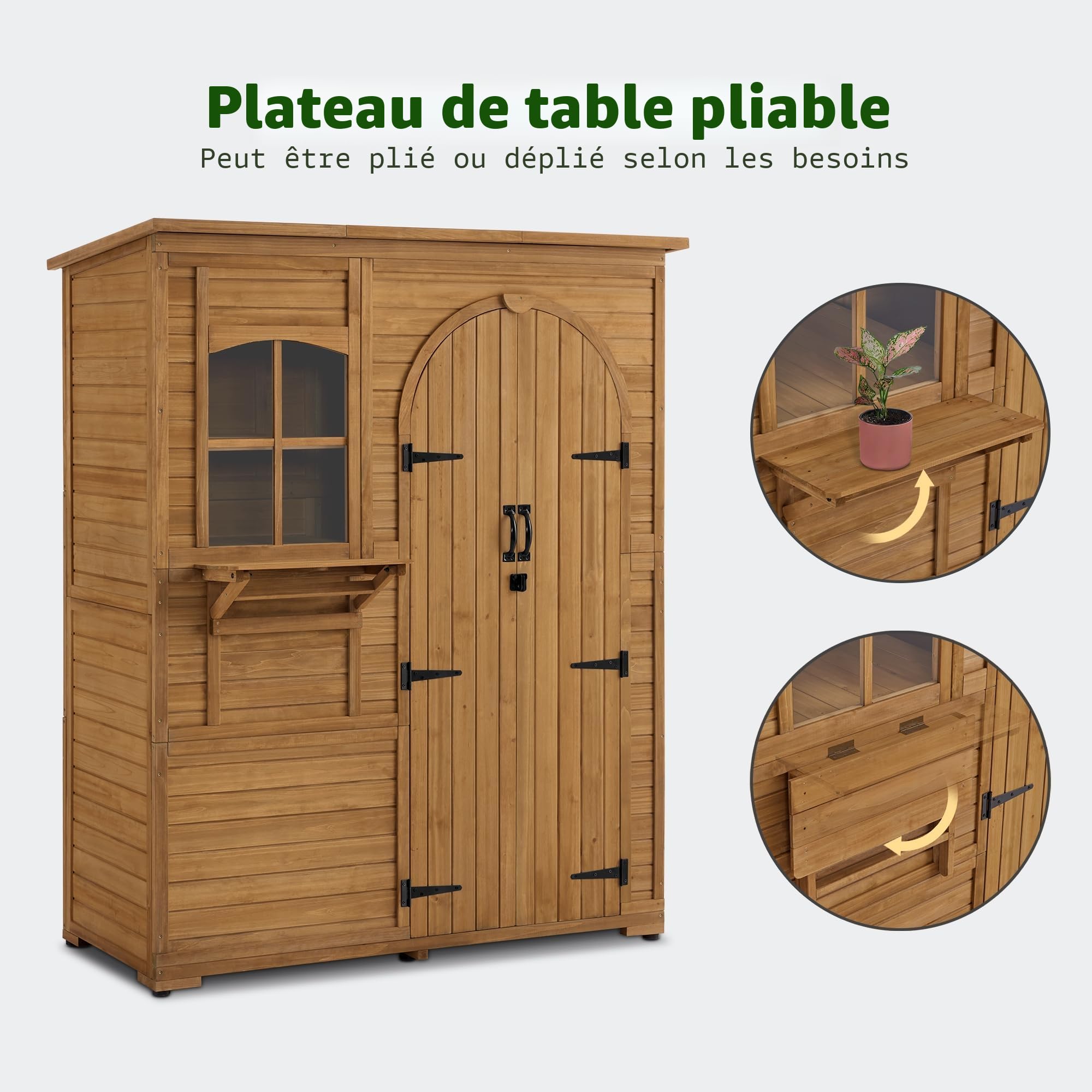 M MCombo Armoire de Jardin Armoire à Outils en Bois résistante aux intempéries, abri de Jardin Outdoor étanche praticable, pour l'extérieur Balcon terrasse, 3 réglable 73×144×185 cm (Nature)