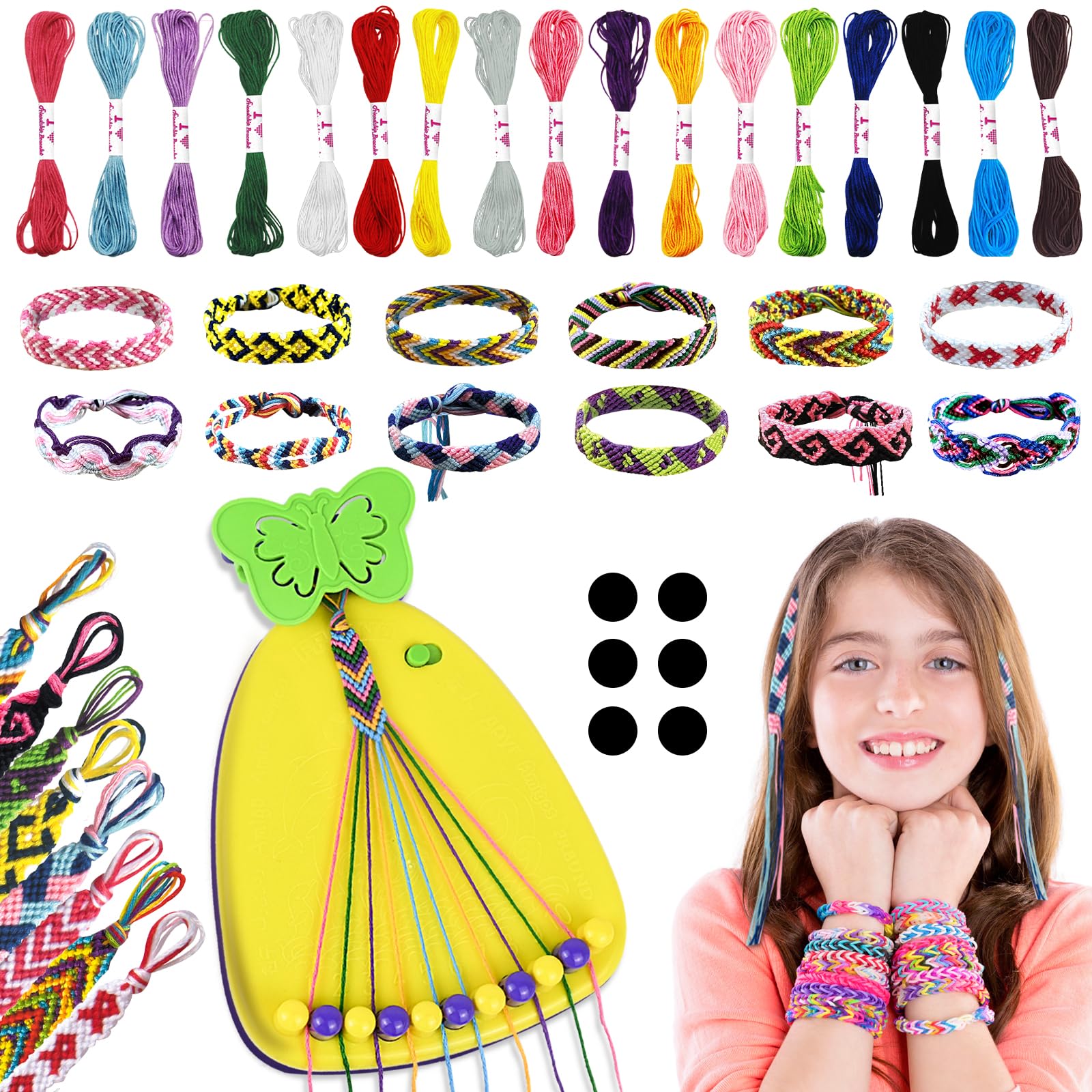FORMIZON Kit para Hacer Pulseras Niñas, Kit de Fabricación de Joyas, Set Fabricación de Pulsera con 17 Colores de Cuerda, Kit de Manualidades para Hacer Pulseras para Niños de 6 a 12 Años