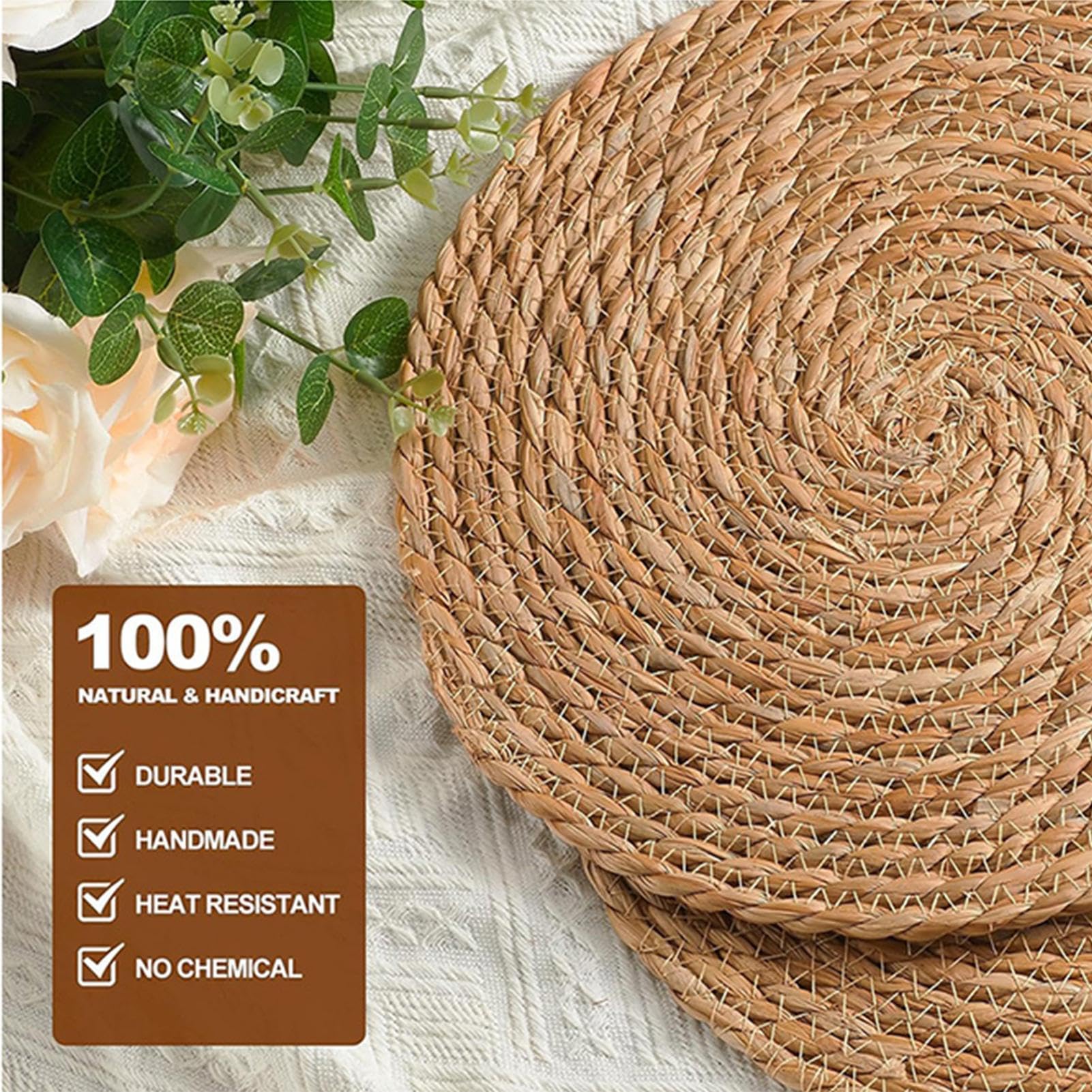 Tovaglietta In Rattan Set Di 6 Tovagliette In Rattan Naturale Intrecciato A | Set Di Sottopiatti Per Cucina Casa Patio Giardino Picnic Campeggio Matrimonio F