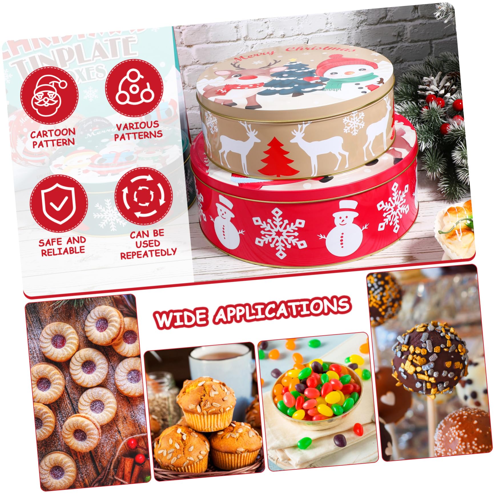 HANABASS Boîte à Biscuits de Noël Ronde avec Couvercle – Conservation Hermétique pour Bonbons, Friandises Et Cadeaux Faits Maison | Articles Et Décorations de Fête Noël 25,0 x 25,0 x 10,0 cm