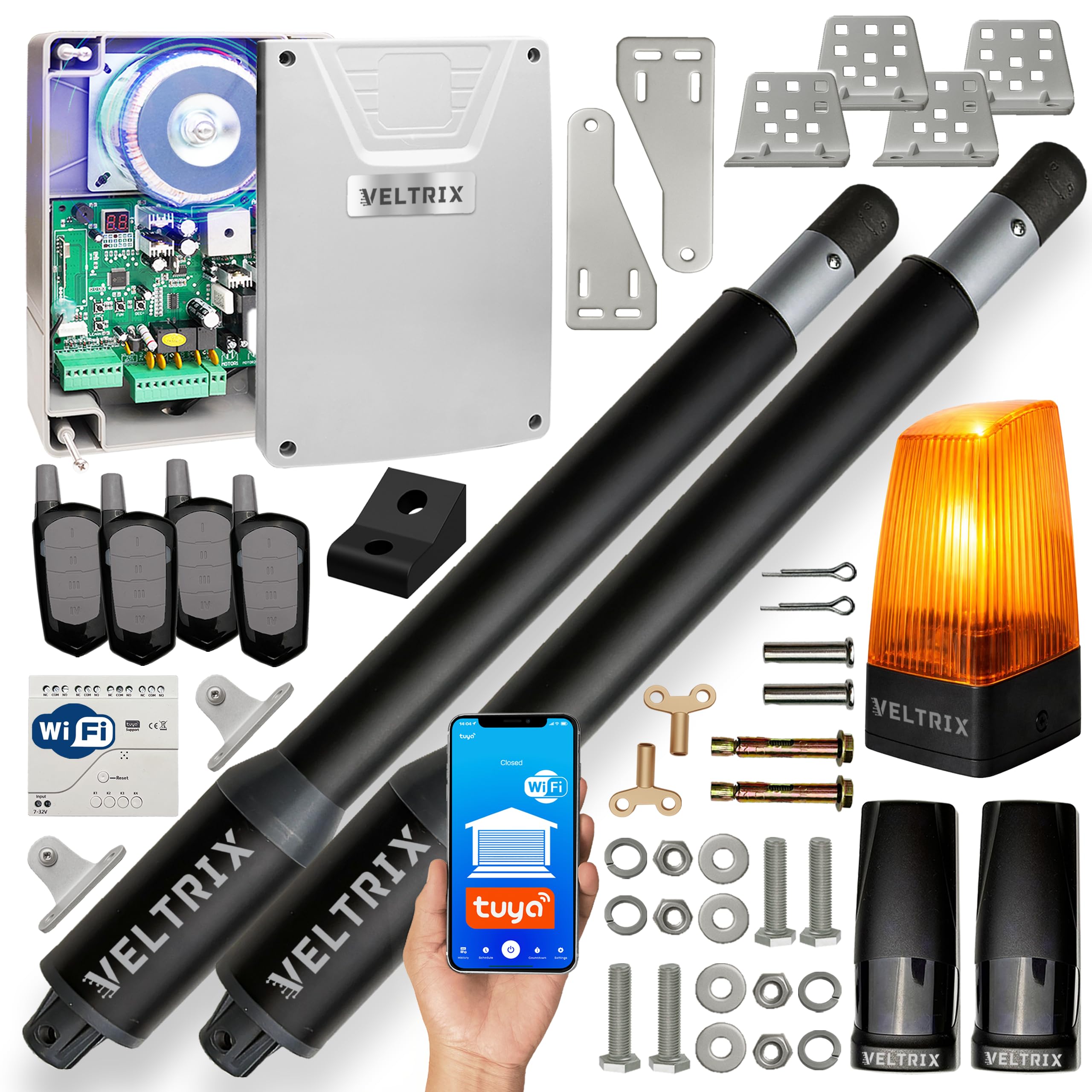 Techglobe - Actionneur de portail 2 portes battantes 400 kg - WiFi + lampe LED + 4 télécommandes - Entraînement de portail pivotant à 2 battants - Kit 2 battants