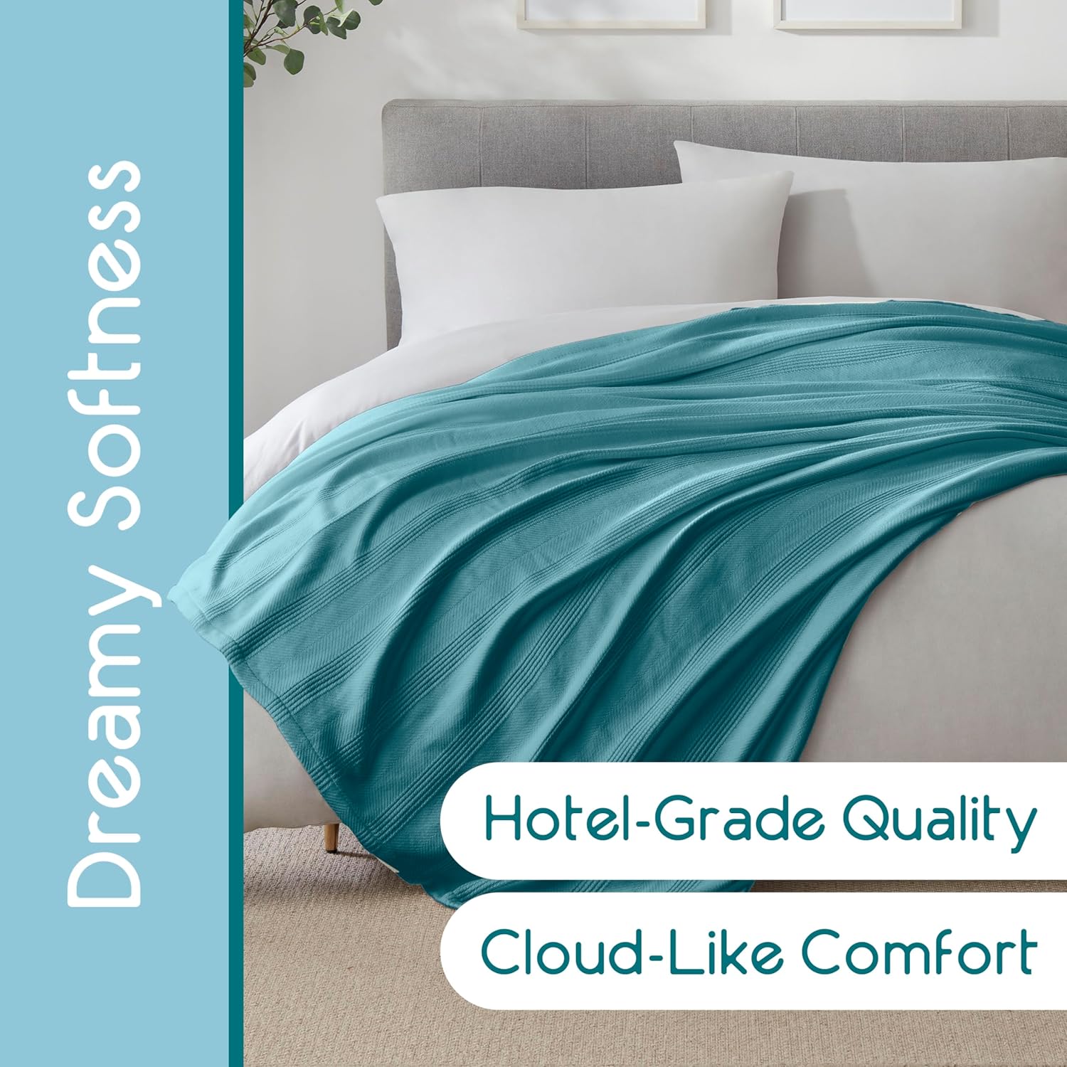 Vellux 100% Cotton Queen Size All-Season Knit Blanket | Super Soft Breathable Lightweight Throw Blanket | Blue - Image 2