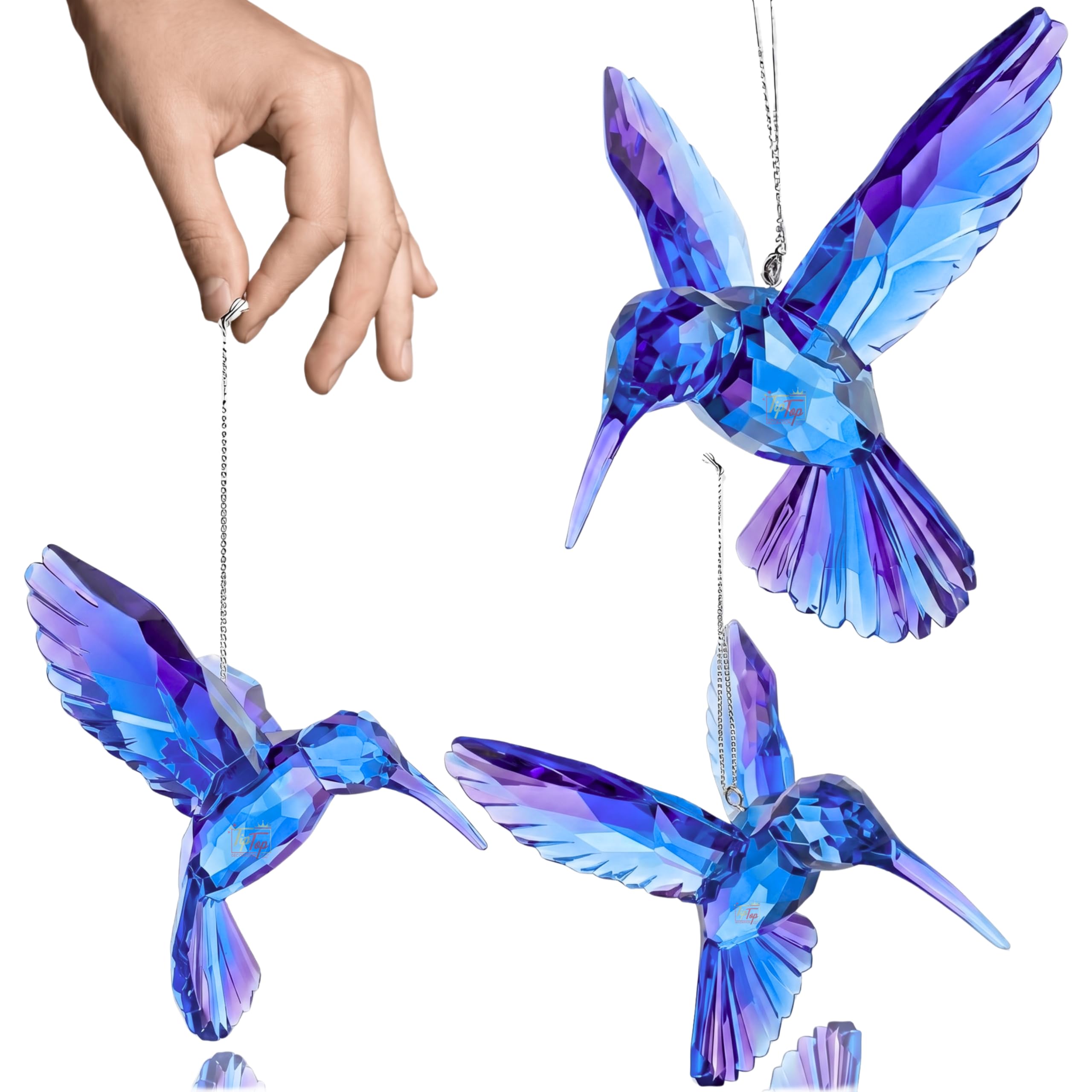 Premium 3D Clear Crystal Acrylic Iridescent Pigeon Dove Hummingbird Hanging Suncatcher (Sapphire Hummingbird, Pack of 1 Piece)-image-3