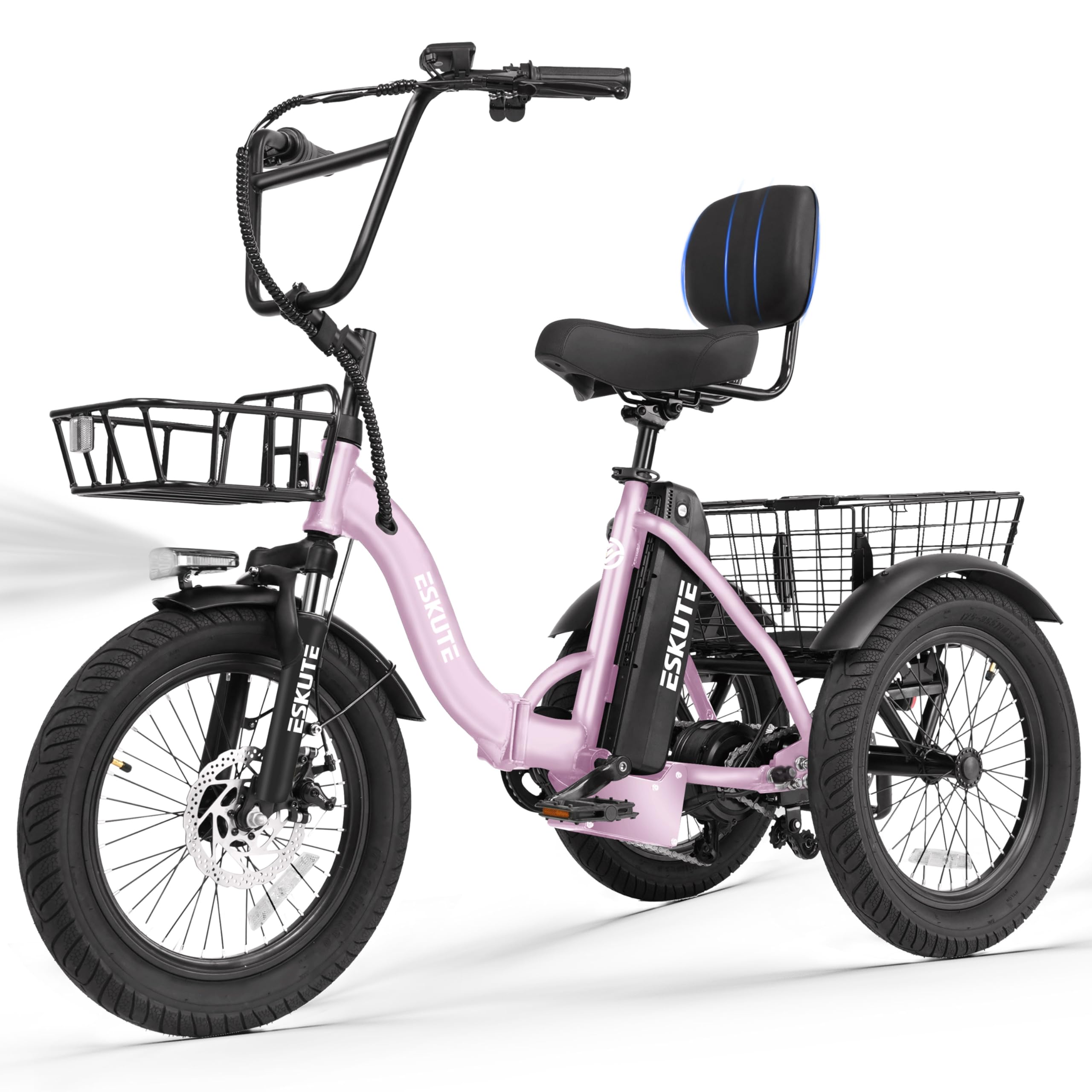 ESKUTE pink electric tricycle with rear basket