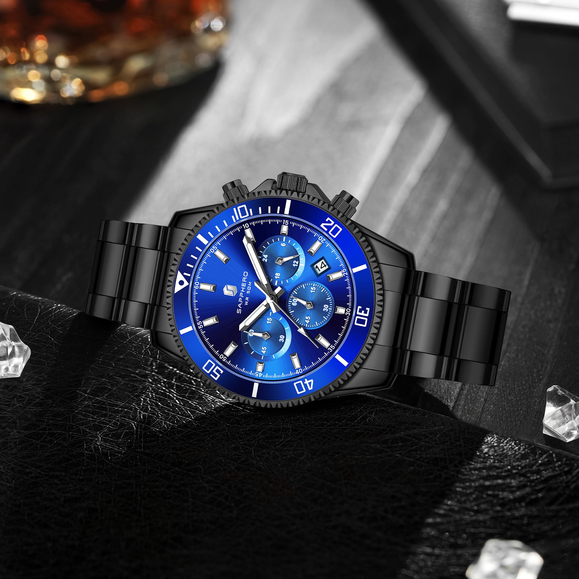 SAPPHERO Orologio Uomo Analogico Al Quarzo Cronografo 50M Impermeabile Moda Sportivo Elegante Classico Orologio da Polso Uomo Cinturino in Acciaio Regalo per Uomo