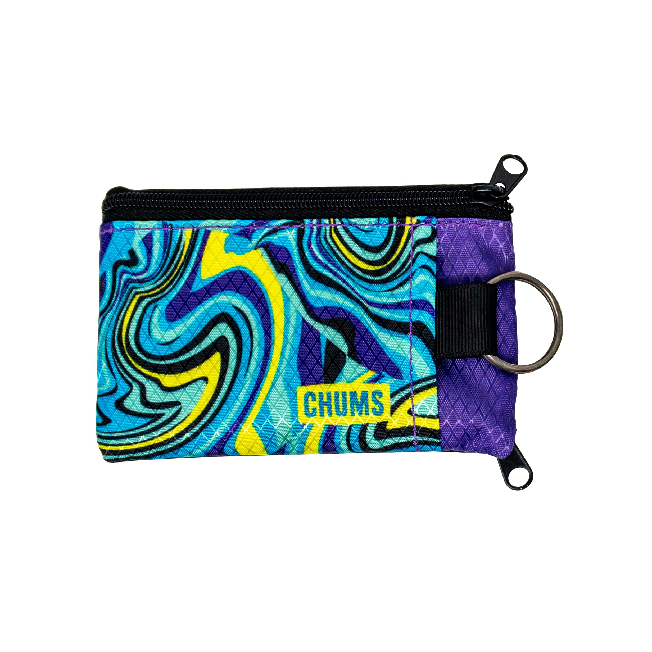 Chums Surfshorts Wallet - Lightweight Slim Wallet with RFID Blocking Card & Clear ID Window - Zippered, Water Resistant w/Key Ring (Trip)