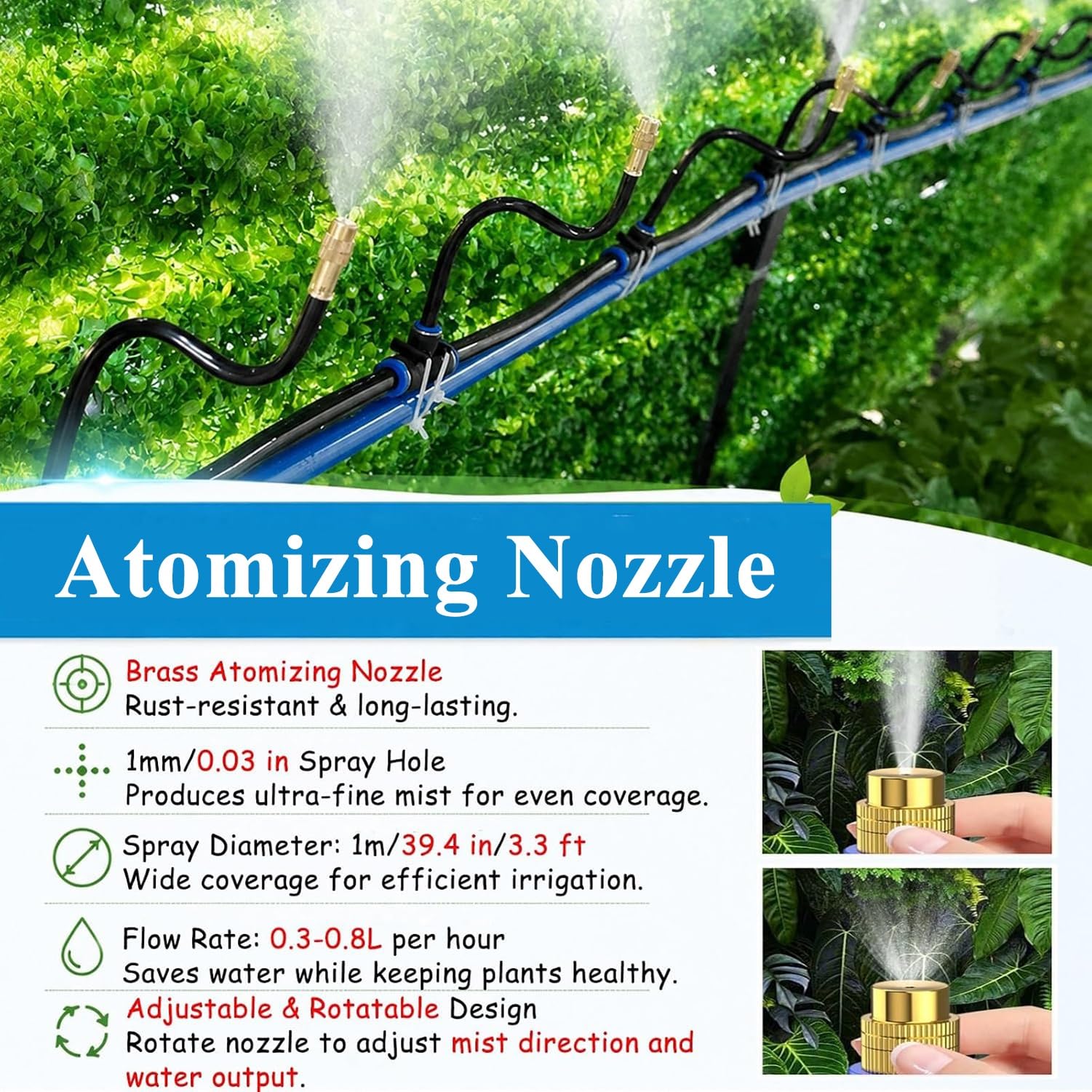 Sistema di irrigazione a goccia in PE | Sistema di irrigazione a goccia nero da 5-50 m(10m/32.8ft)