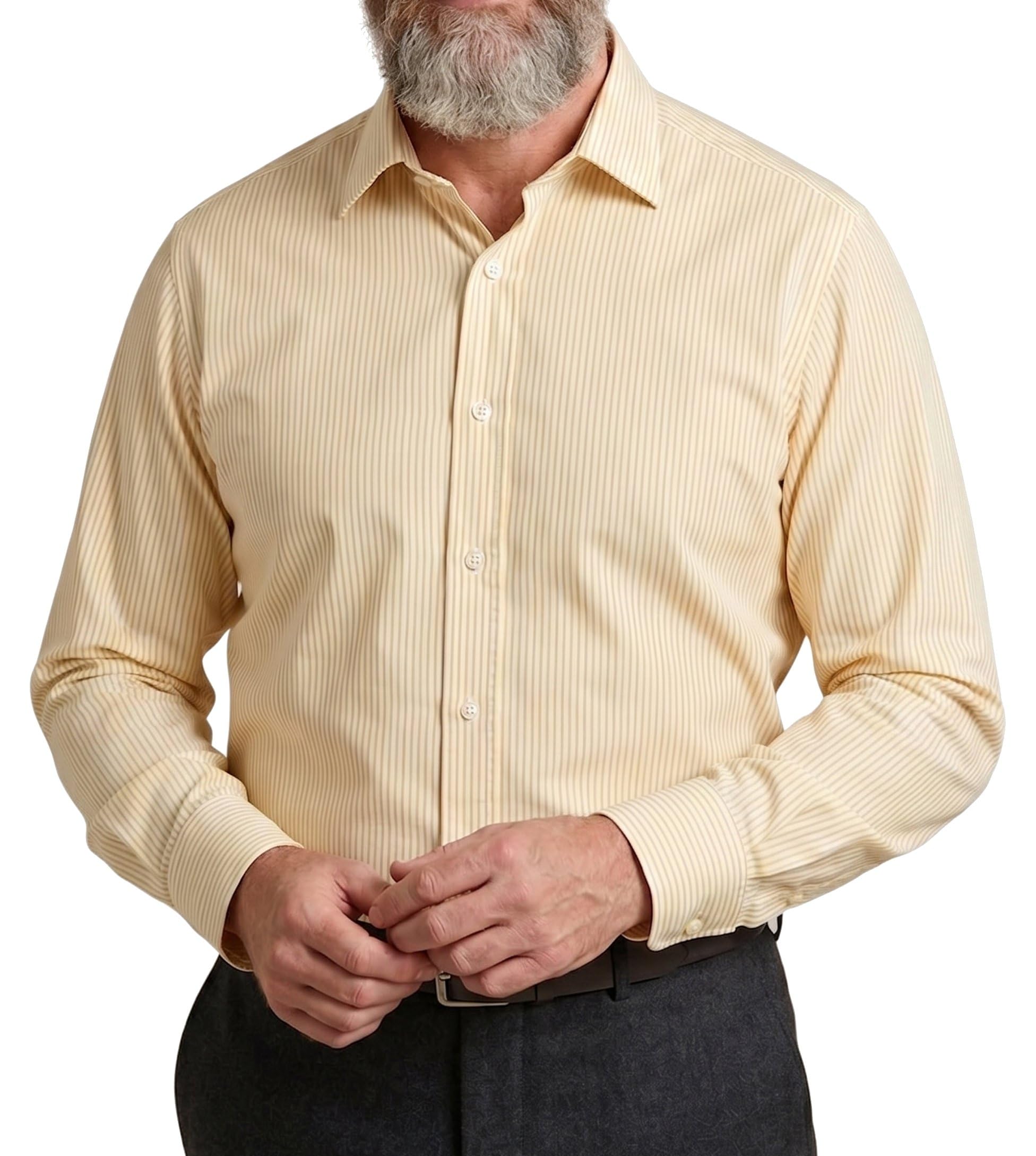 Men’s Regular Fit, Long Sleeve, Fine Stripe Shirts | Single Button Cuff | Traditional Tailoring | The Windsor Formal Dress Shirt for Men by Janeo British Apparel. (New Lemon, 18.0 in Collar)