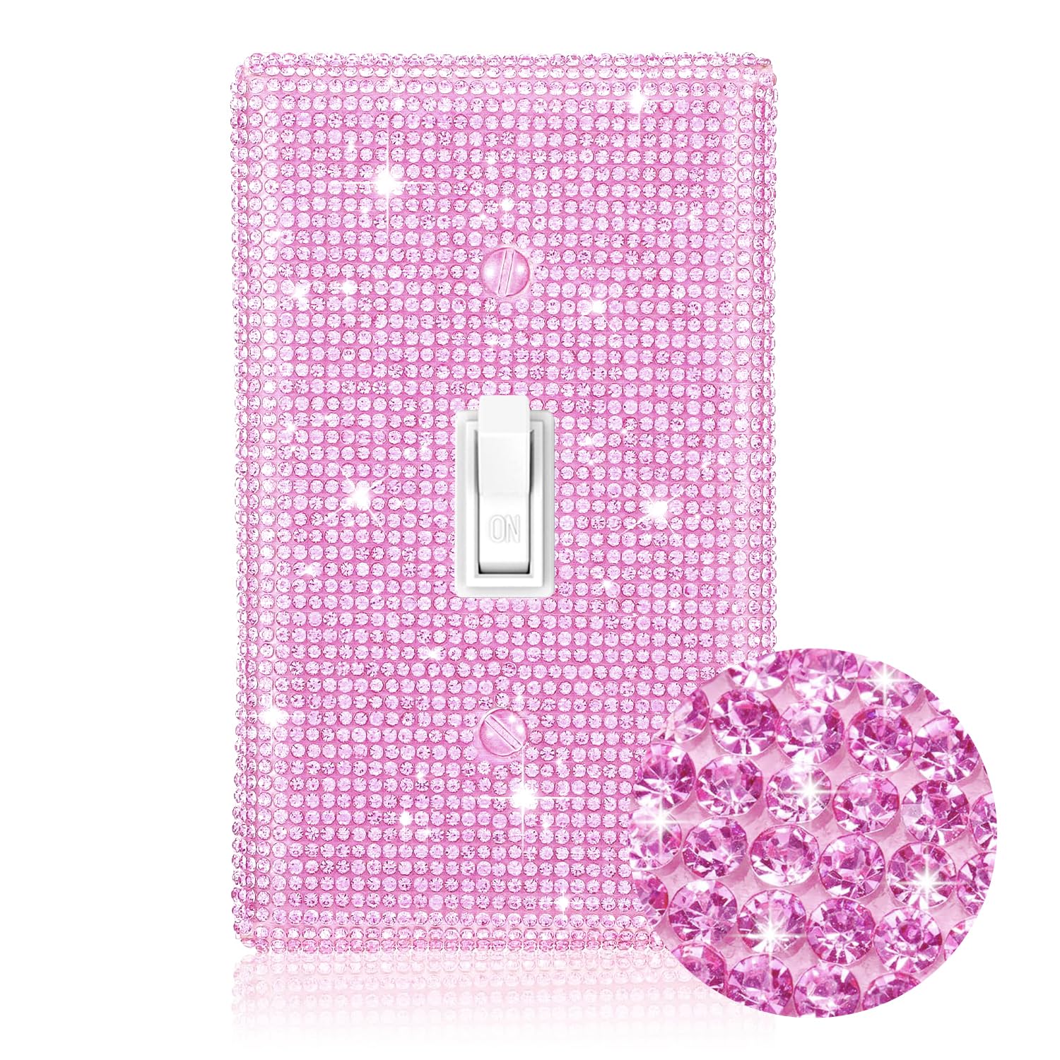 Bling light Switch Cover Plate,Decorativedecorative Light Switch Covers,Silver Pink Shiny Wall Plate Cover,Shiny Rhinestones Single Light Decorative Cover for Bedroom Accessories Home Decor (Pink)-image-17