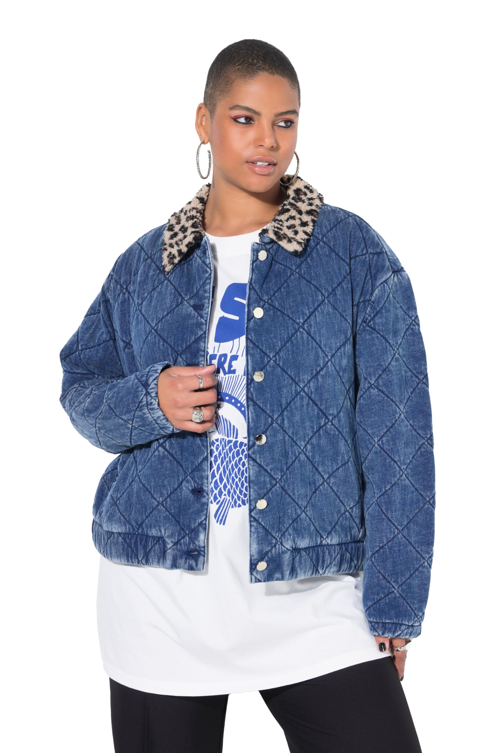 Studio Untold Damen große Größen Übergrößen Plus Size Stepp-Blouson, Blouson Shape, Leo-Fleecekragen 843446