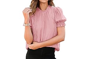 Womens 2024 Summer Casual Mock Neck Puff Sleeve Tops
