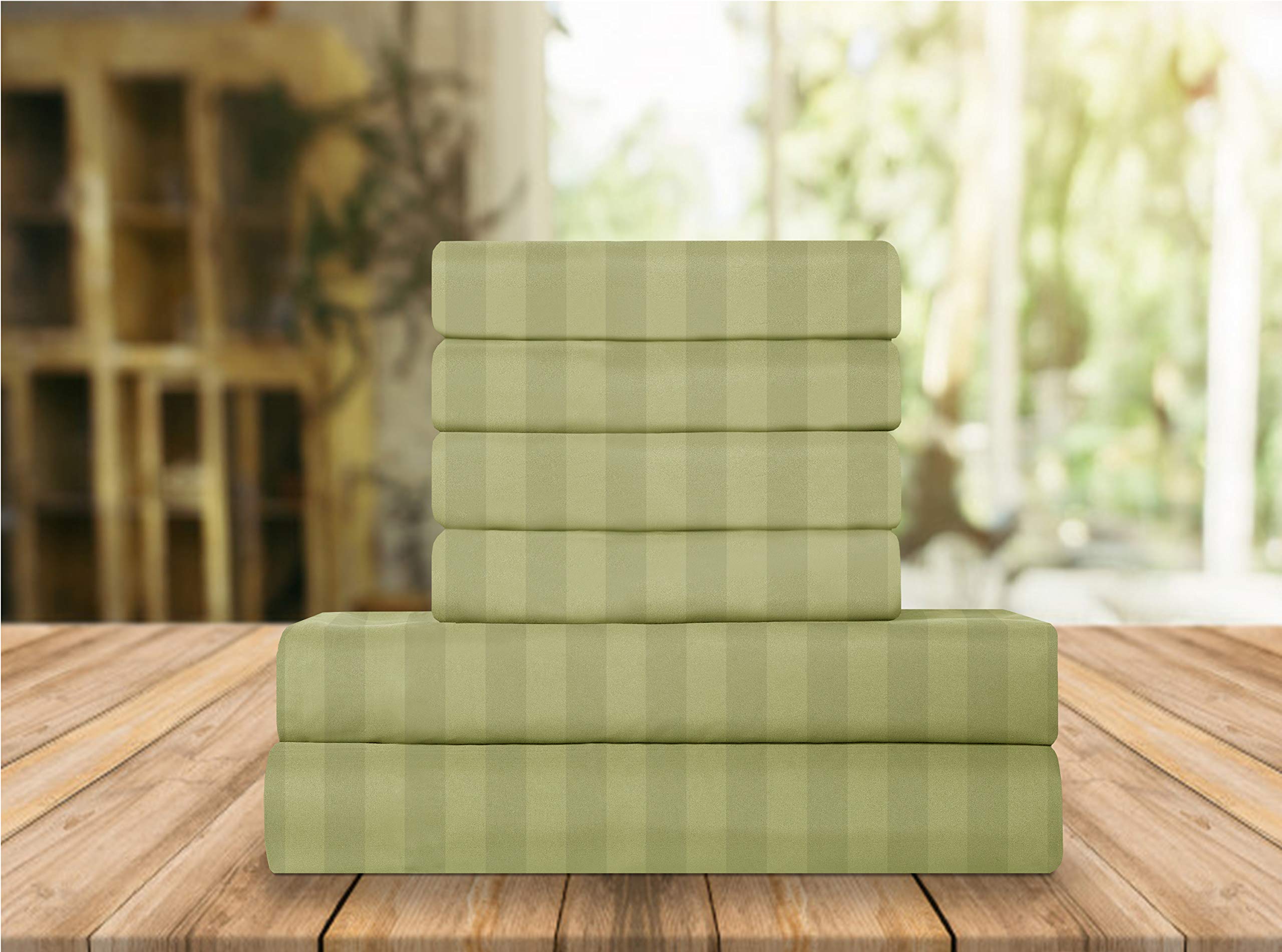 Elegant Comfort Luxury Soft Bed Sheets Dobby Stripe 1500 Premium Hotel Quality Microfiber Softness Wrinkle and Fade Resistant (6-Piece) Bedding Set,