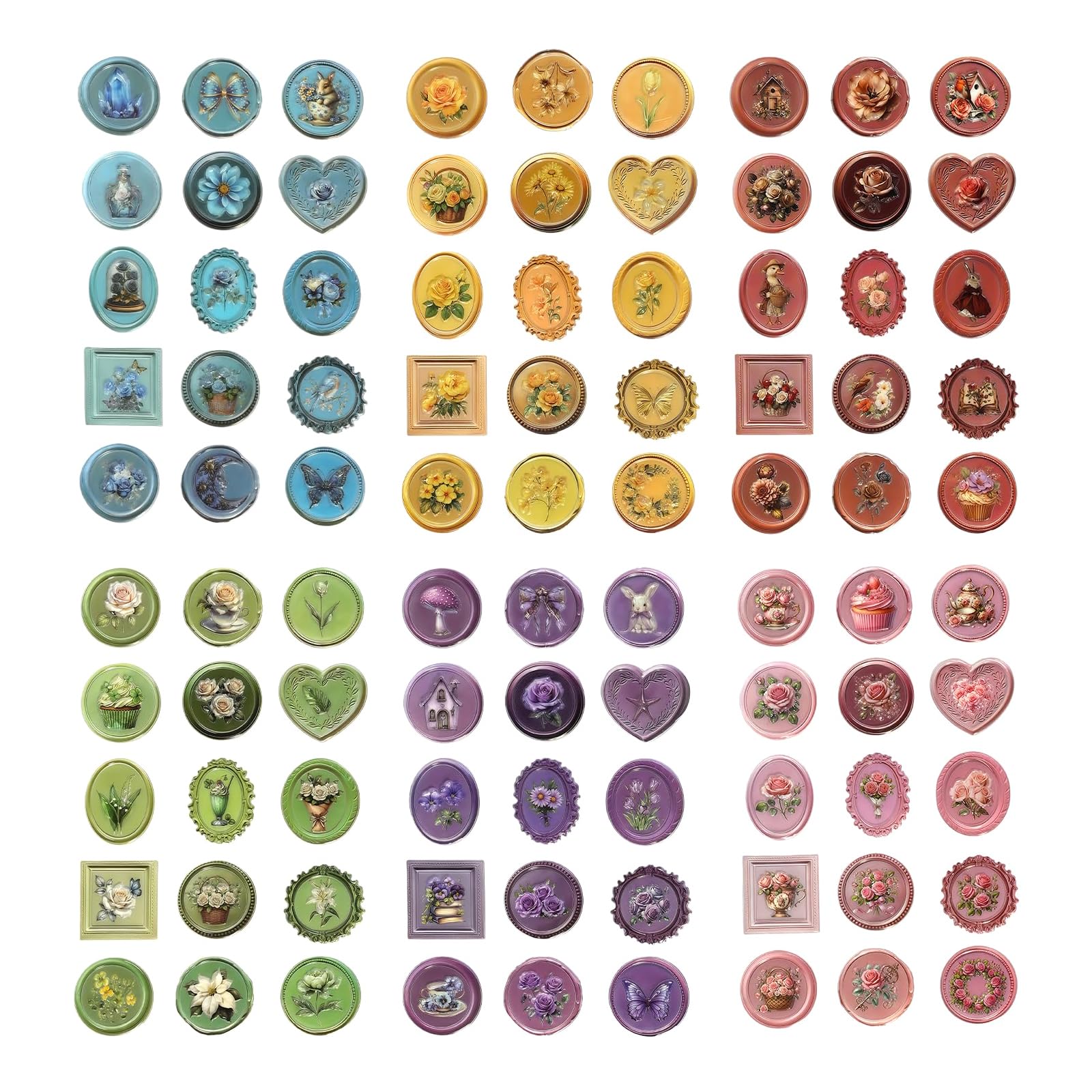 of 90 Flower Designs Epoxy Sealing Sticker Set for Creative Handcraft Enthusiasts and Personalizing Various Items Floral Sealing Stickers