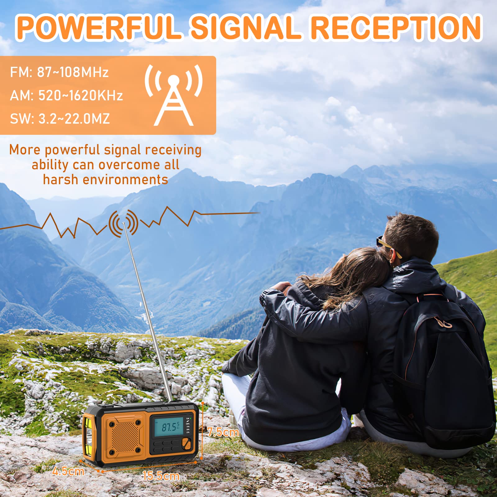 Tendak Radio korbowe z funkcją ładowania telefonu komórkowego, radio awaryjne FM AM SW o pojemności 4000 mAh, możliwość ponownego ładowania, alarm SOS, latarka i lampka do czytania, radio solarne na