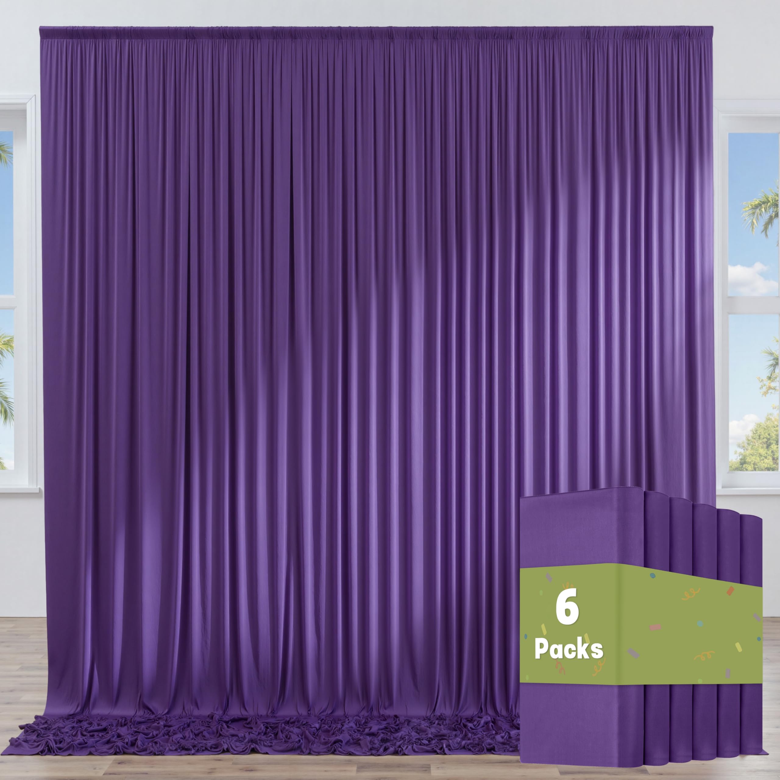 30ft x 10ft Wrinkle Free Purple Backdrop Curtains for Parties, 6 Panels 5ftx10ft Polyester Backdrop Drapes for Mermaid Birthday Photography Background