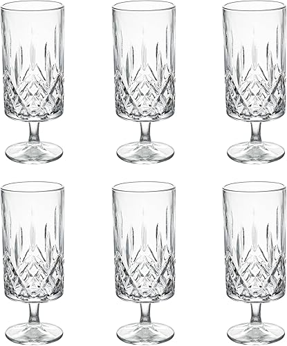 Juego de 6 vasos de cristal de 11 onzas con grabado de flores, vasos de chupito para el hogar, para jugo, vino, cerveza, champán, cóctel, whisky