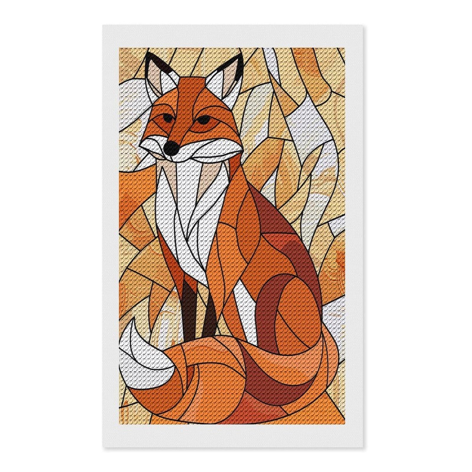 Junmoney Stained Glass Fox Portrait Diamond Art Canvas 12"x20", for Adults, Printed Canvas, Home Wall Decor, Gift Idea, Mindful Craft Activity