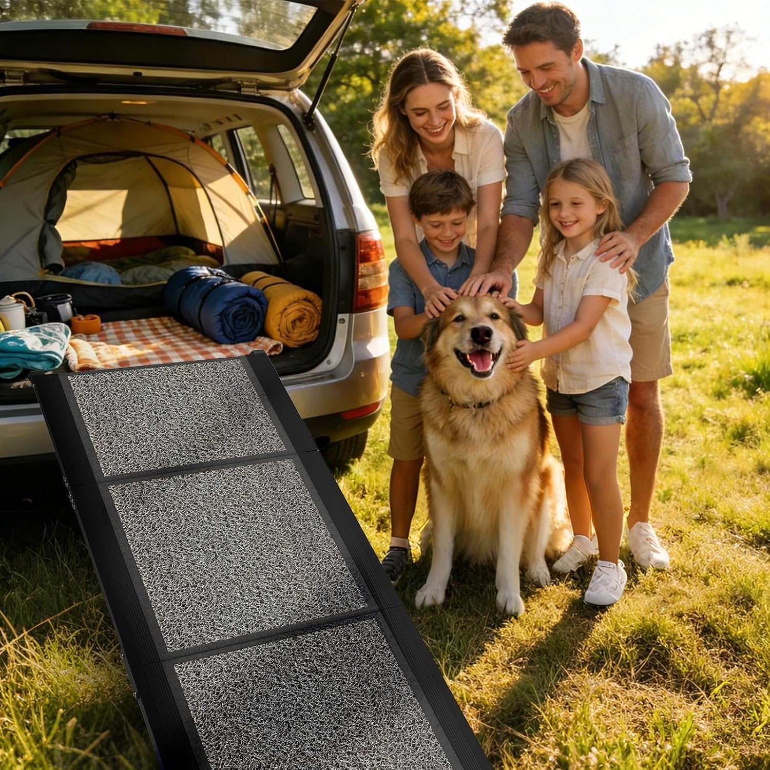 Hunderampe Klappbare Auto 63" × 17", 160cm, Faltbare Haustierrampe für Große Hunde mit Rutschfestem Teppichbelag, Tragbare Hunderampe für SUV, PKW & LKW