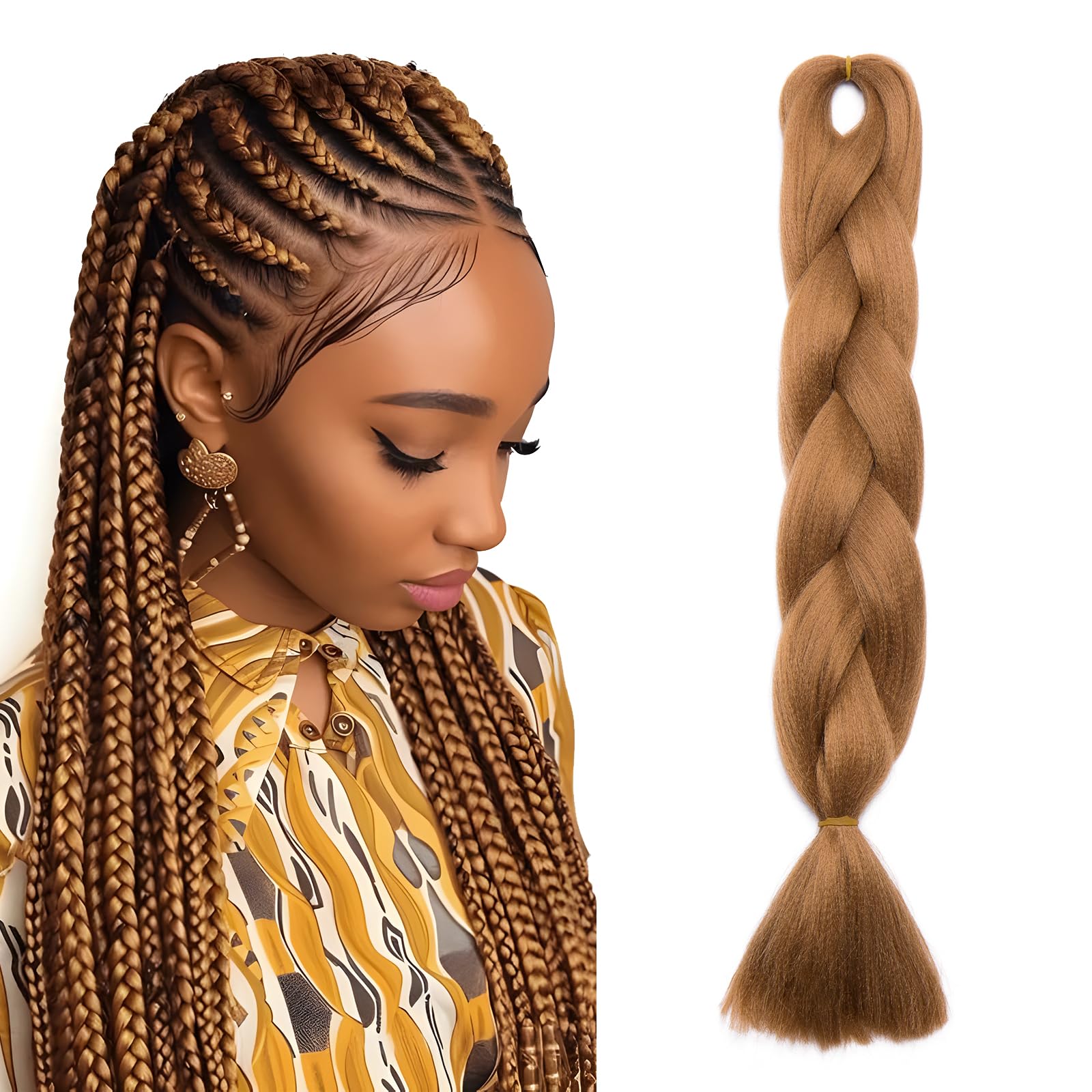 Extensiones de pelo trenzado en 4 tonos, degradado, trenzas extra grandes, extensiones trenzadas de pelo de gran tamaño, para trenzado enroscado, de 60 cm, 1 paquete