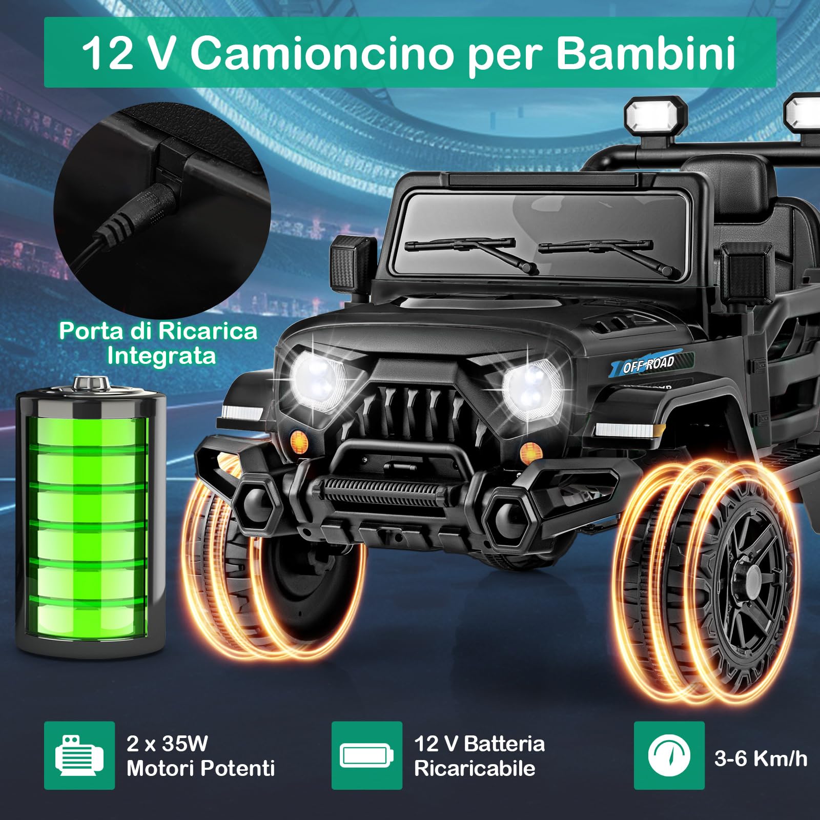 GYMAX Auto Elettrica per Bambini 12V, Jeep Elettrica con Telecomando Parental, Funzione di Avvio Morbido, Sospensione a Molla, Ruote Premium, Veicolo Giocattolo per Ragazzi e Ragazze 3+ Anni (Nero)