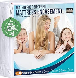Utopia Bedding Zippered Mattress Encasement Sleeper Sofa Queen, 100% Waterproof Bed Bug and Dust Mite Proof Mattress Protector, Absorbent Six-Sided Mattress Cover