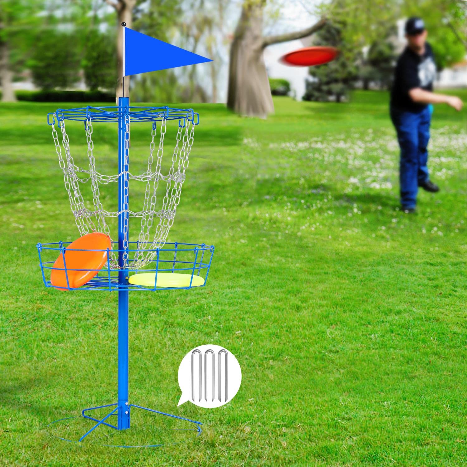 Yaheetech Portable Disc Golf Basket Target Disc Sports 12-Chain Practice Disc Golf Target Steel Hole Disc Golf Goals Catcher Indoor & Outdoor, Blue