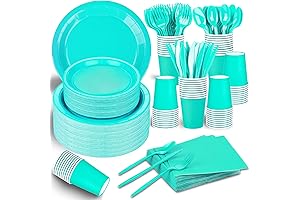 TWowyhi Teal Plates and Napkins Party Supplies